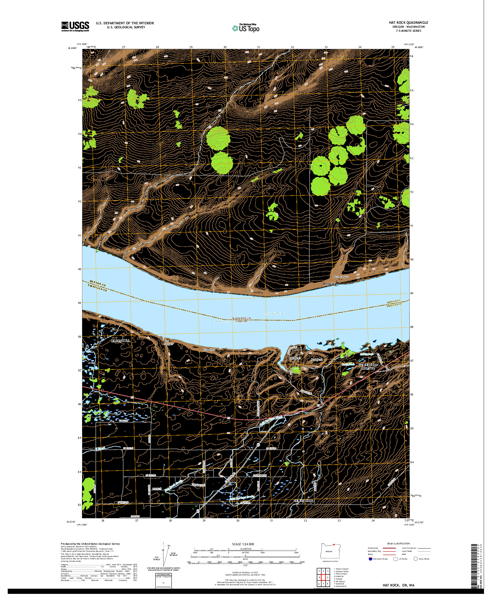 USGS US TOPO 7.5-MINUTE MAP FOR HAT ROCK, OR,WA 2020