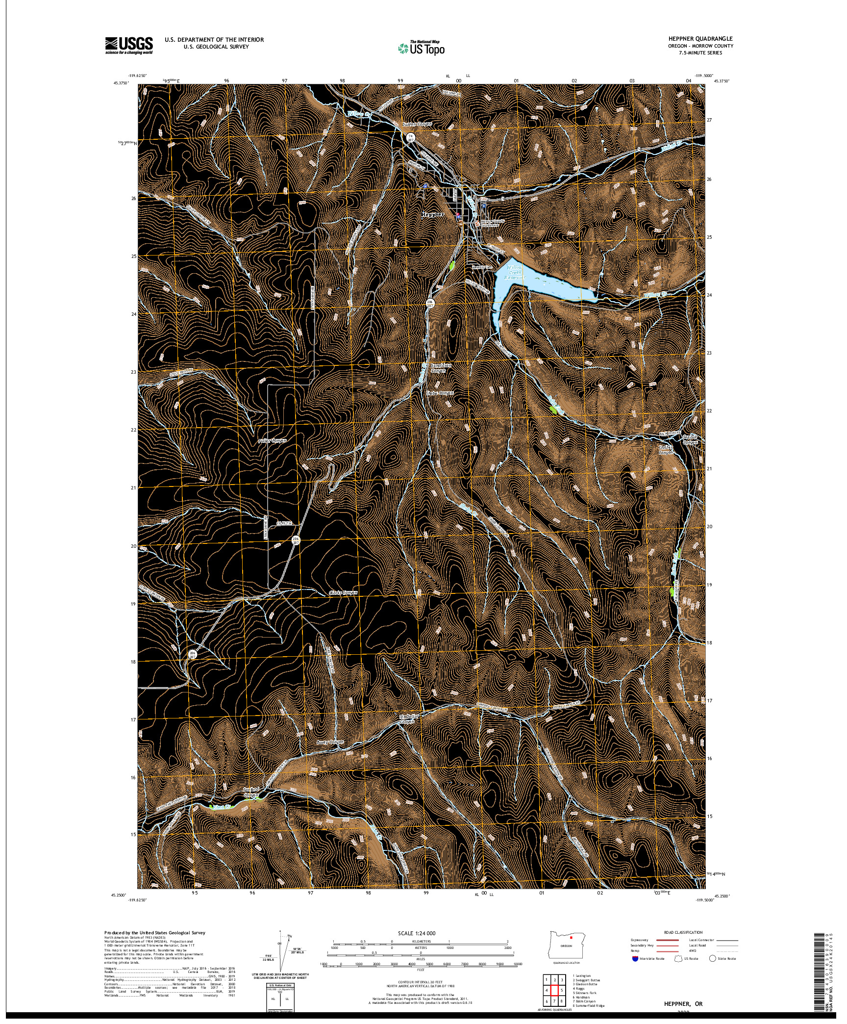 USGS US TOPO 7.5-MINUTE MAP FOR HEPPNER, OR 2020