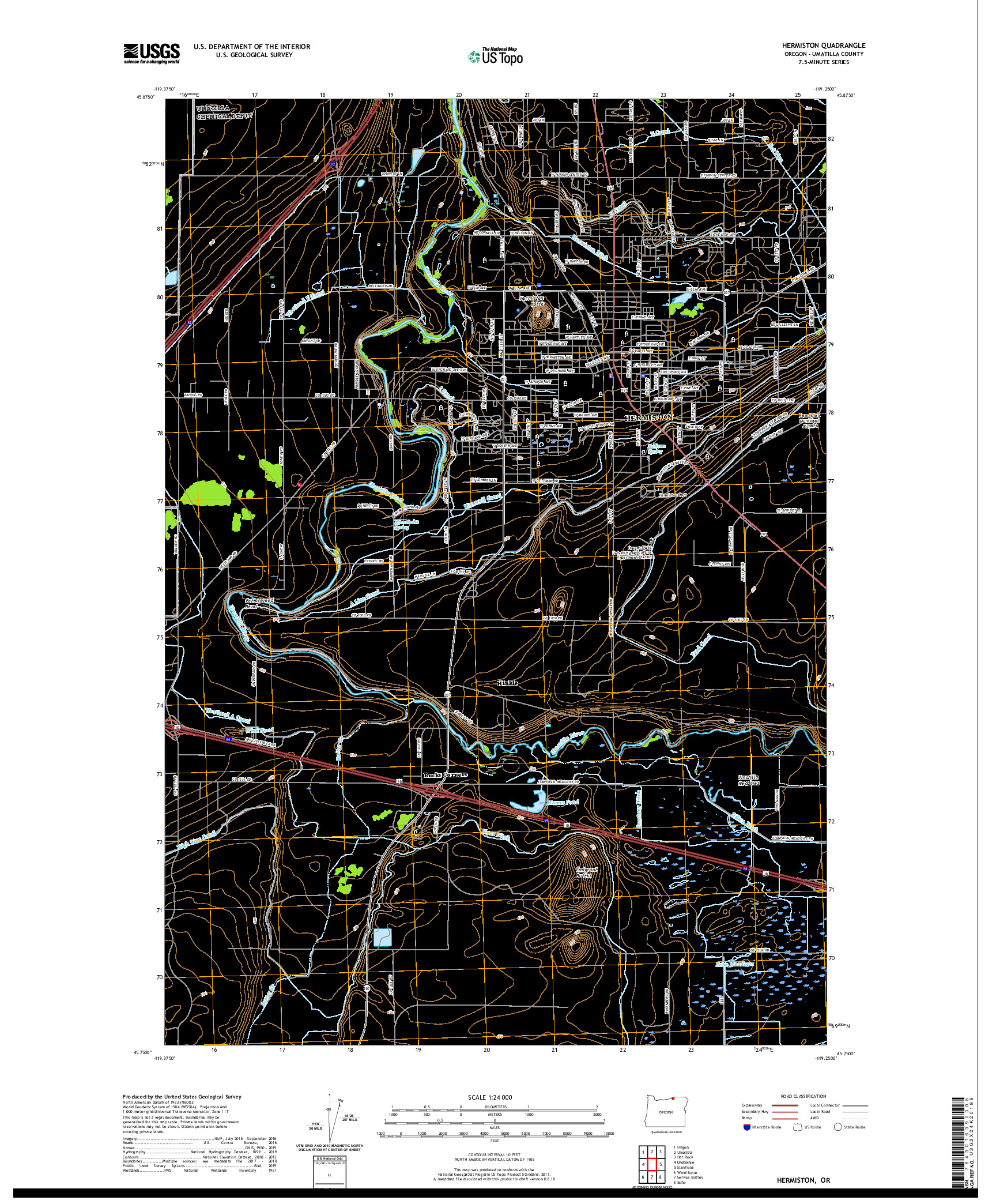 USGS US TOPO 7.5-MINUTE MAP FOR HERMISTON, OR 2020