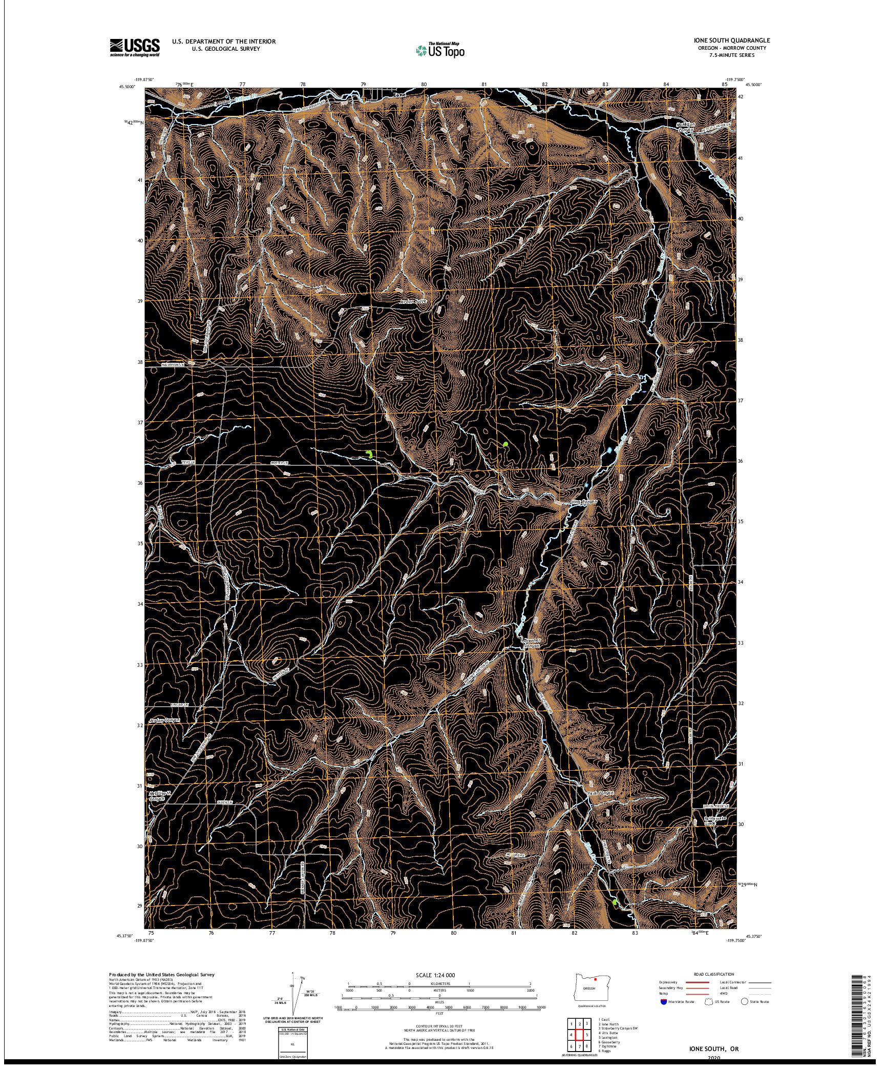 USGS US TOPO 7.5-MINUTE MAP FOR IONE SOUTH, OR 2020