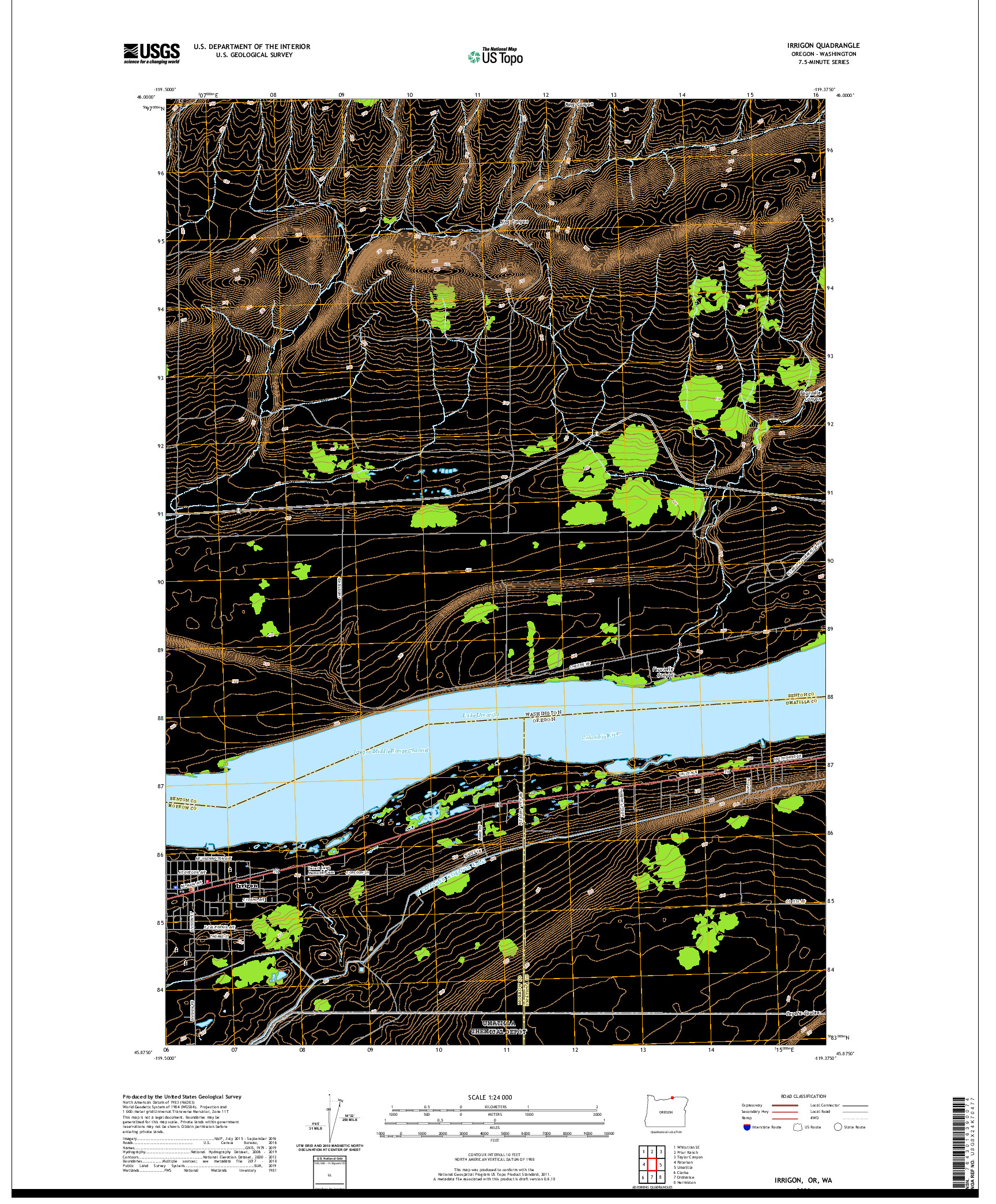 USGS US TOPO 7.5-MINUTE MAP FOR IRRIGON, OR,WA 2020