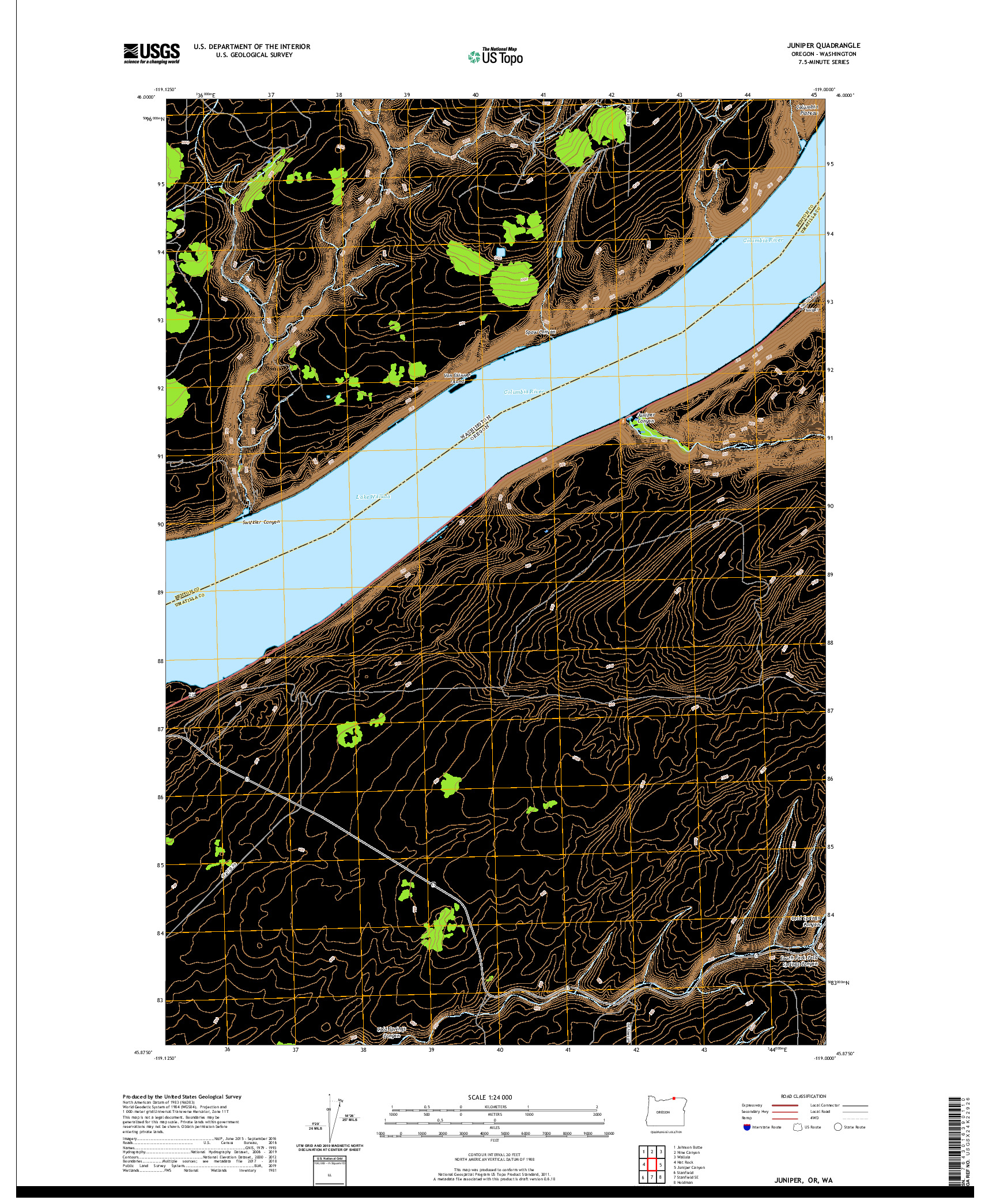 USGS US TOPO 7.5-MINUTE MAP FOR JUNIPER, OR,WA 2020