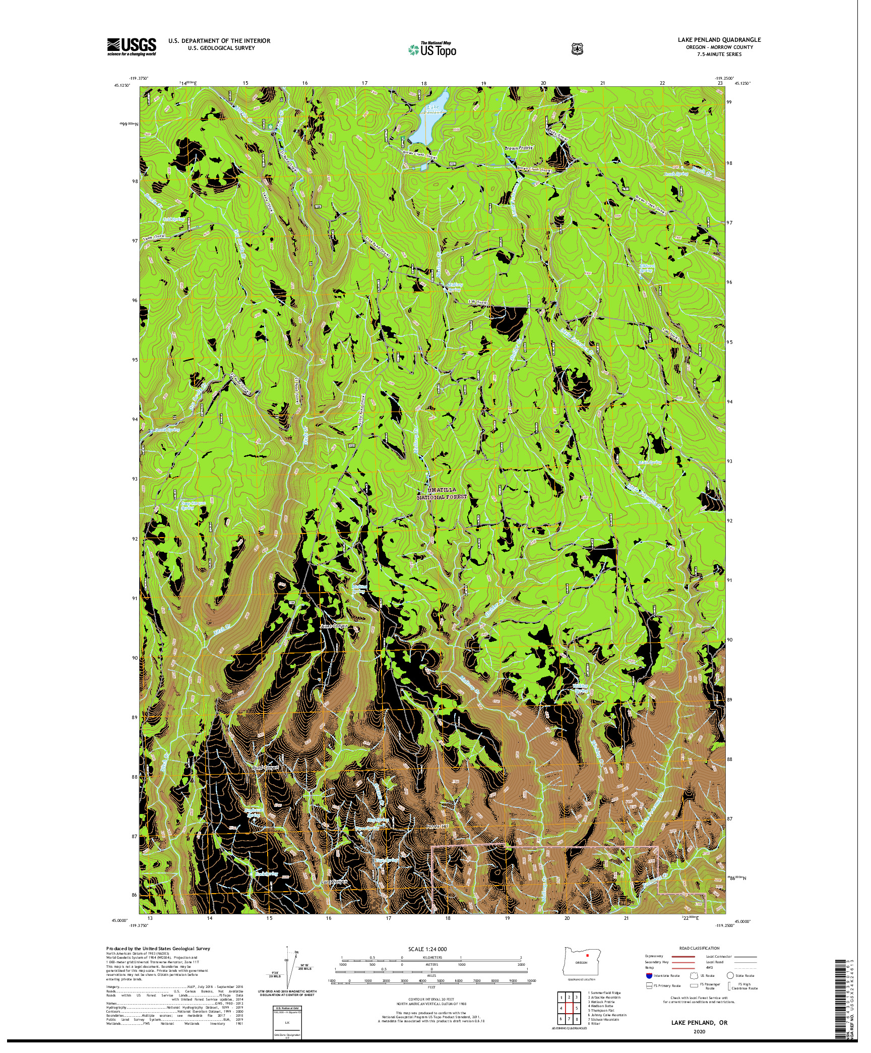 USGS US TOPO 7.5-MINUTE MAP FOR LAKE PENLAND, OR 2020