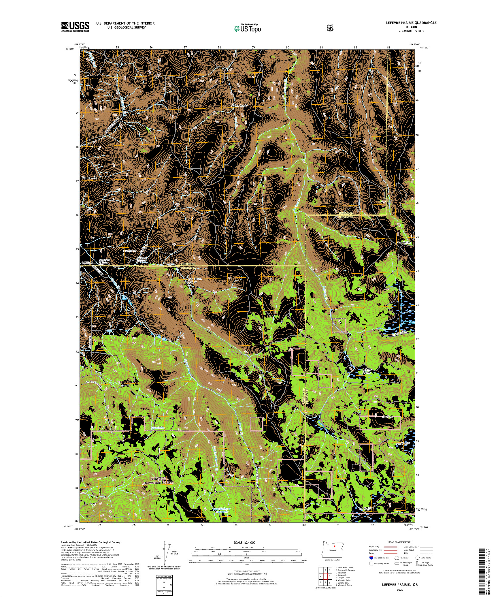 USGS US TOPO 7.5-MINUTE MAP FOR LEFEVRE PRAIRIE, OR 2020
