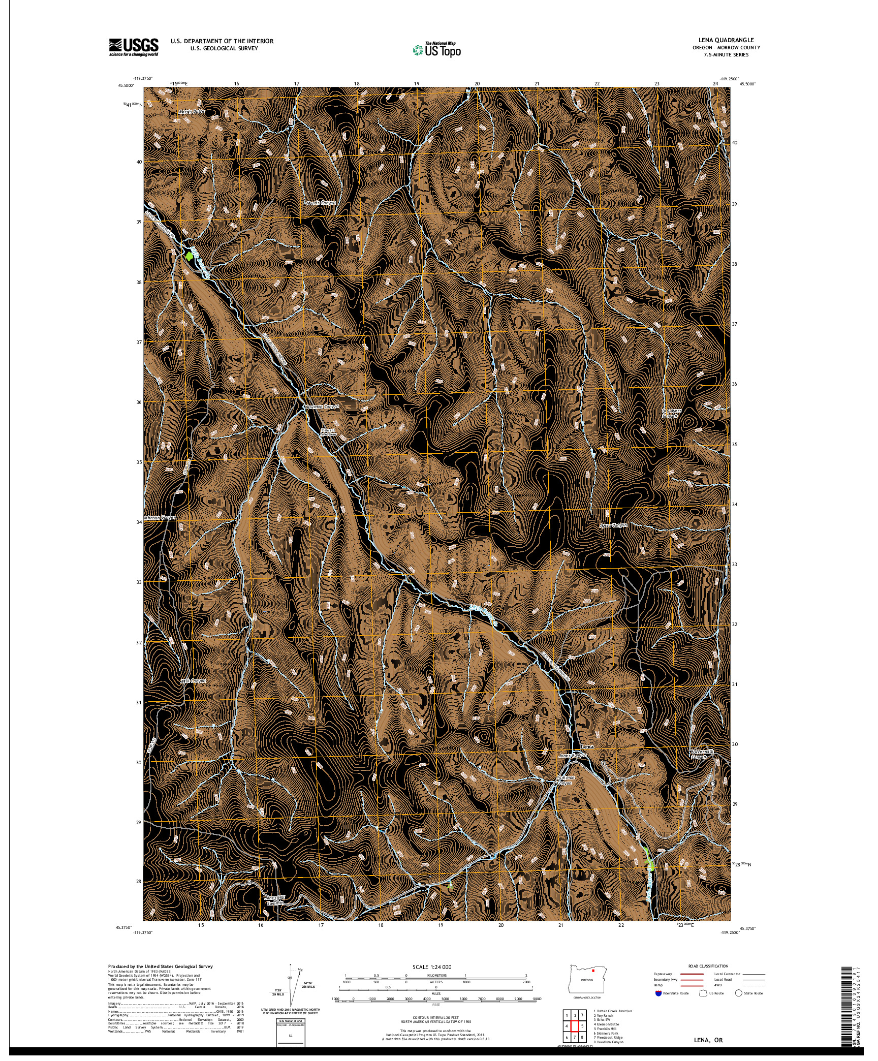 USGS US TOPO 7.5-MINUTE MAP FOR LENA, OR 2020