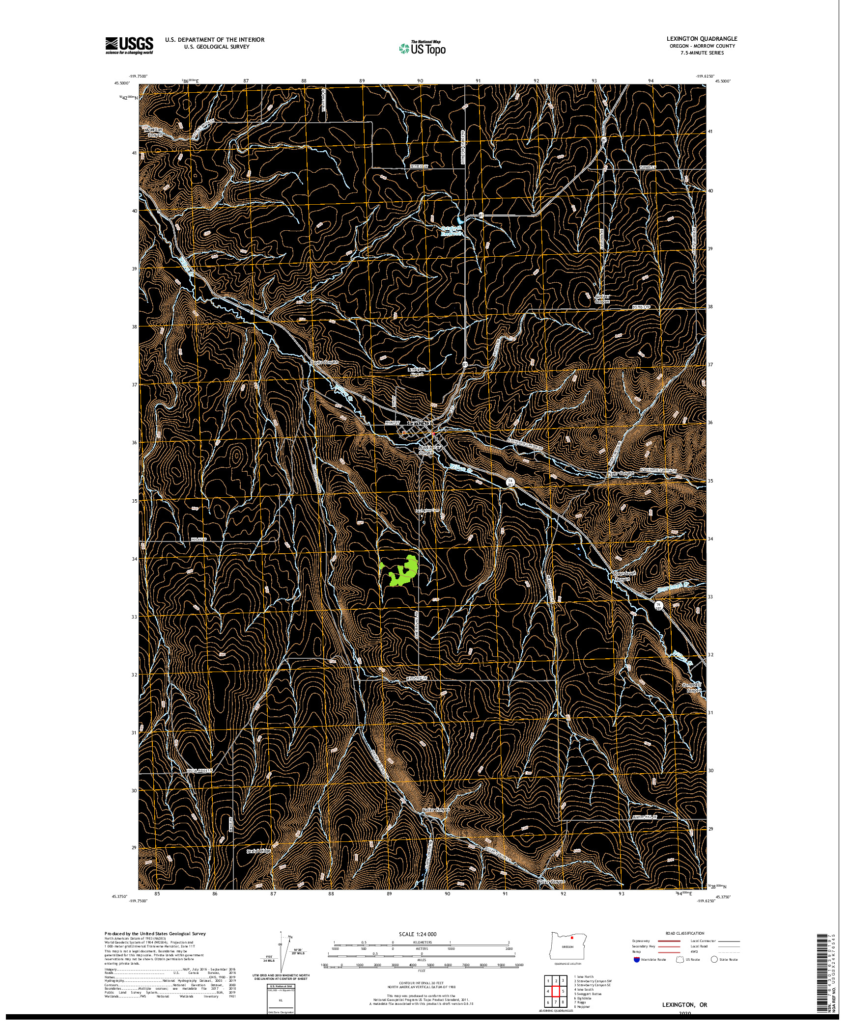 USGS US TOPO 7.5-MINUTE MAP FOR LEXINGTON, OR 2020