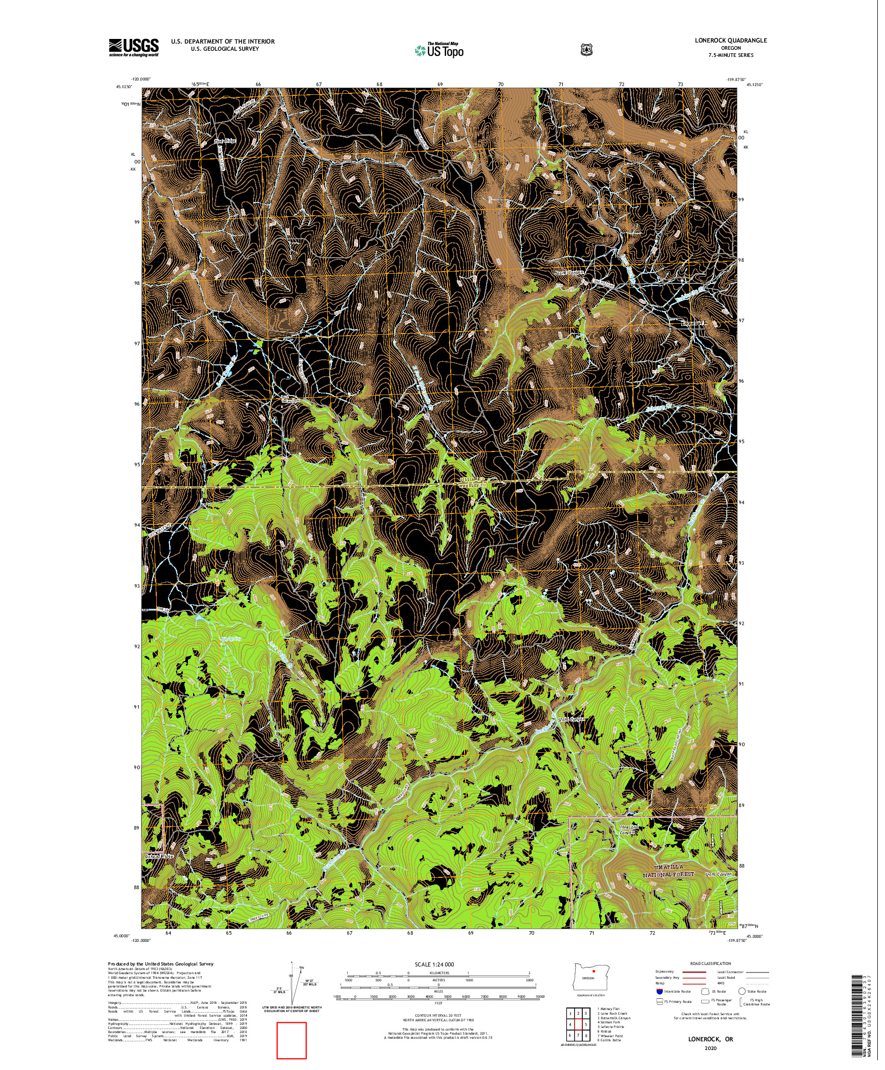 USGS US TOPO 7.5-MINUTE MAP FOR LONEROCK, OR 2020