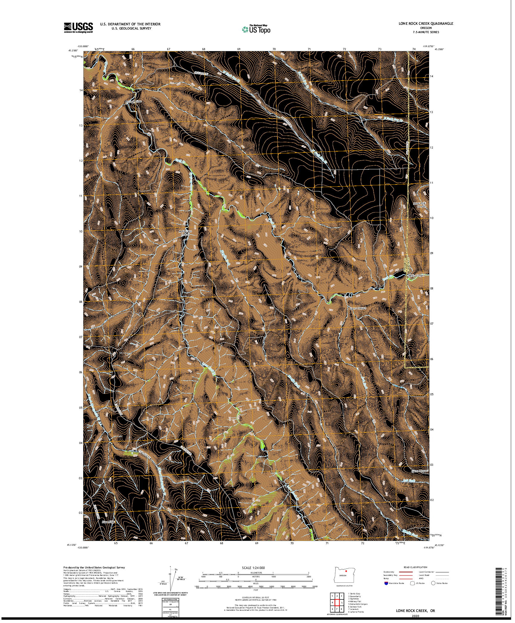 USGS US TOPO 7.5-MINUTE MAP FOR LONE ROCK CREEK, OR 2020