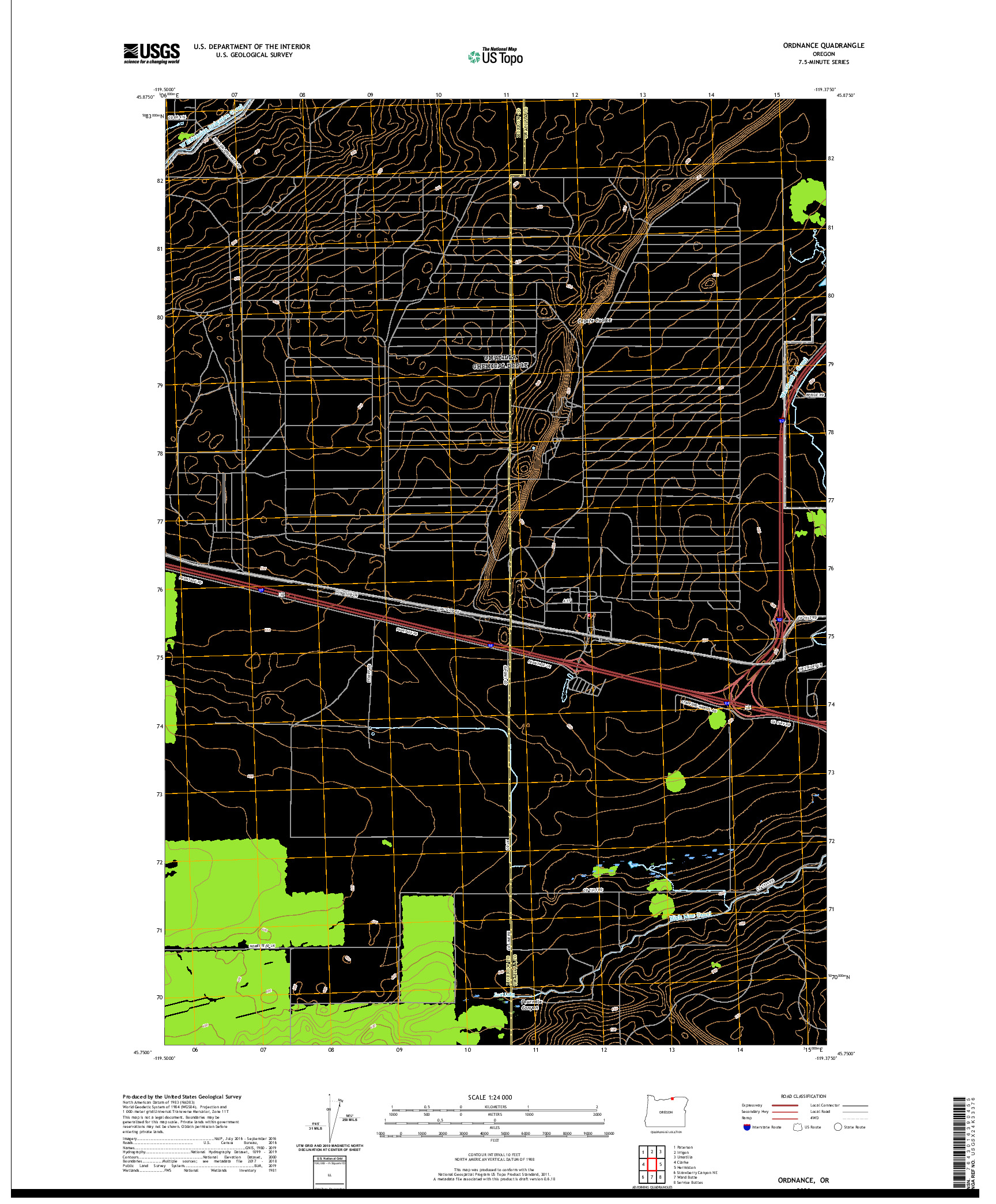 USGS US TOPO 7.5-MINUTE MAP FOR ORDNANCE, OR 2020