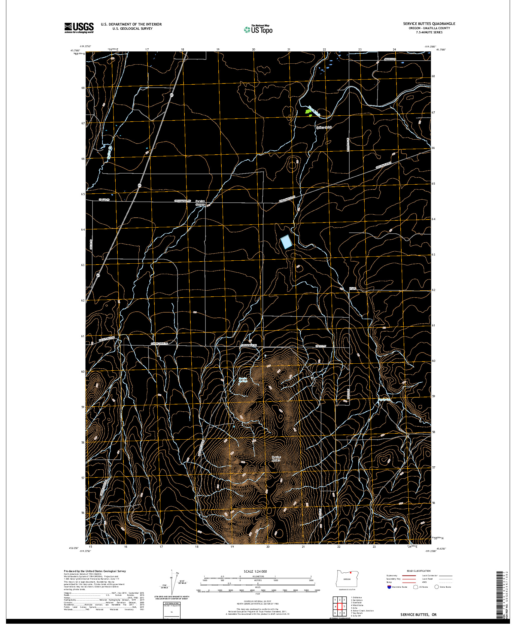 USGS US TOPO 7.5-MINUTE MAP FOR SERVICE BUTTES, OR 2020