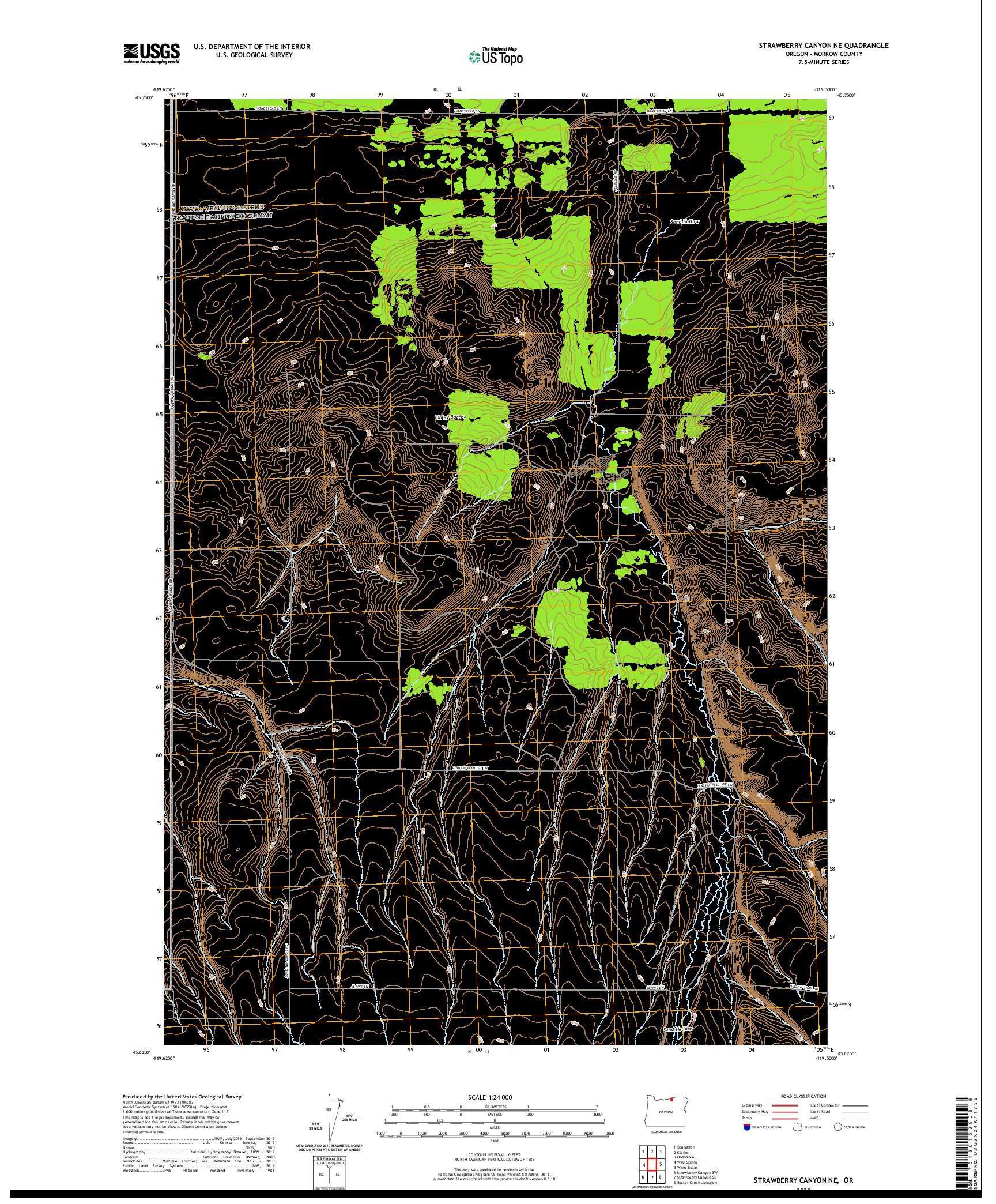 USGS US TOPO 7.5-MINUTE MAP FOR STRAWBERRY CANYON NE, OR 2020