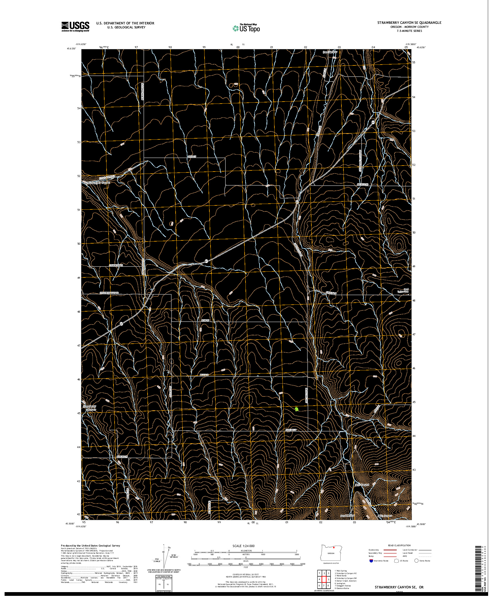 USGS US TOPO 7.5-MINUTE MAP FOR STRAWBERRY CANYON SE, OR 2020