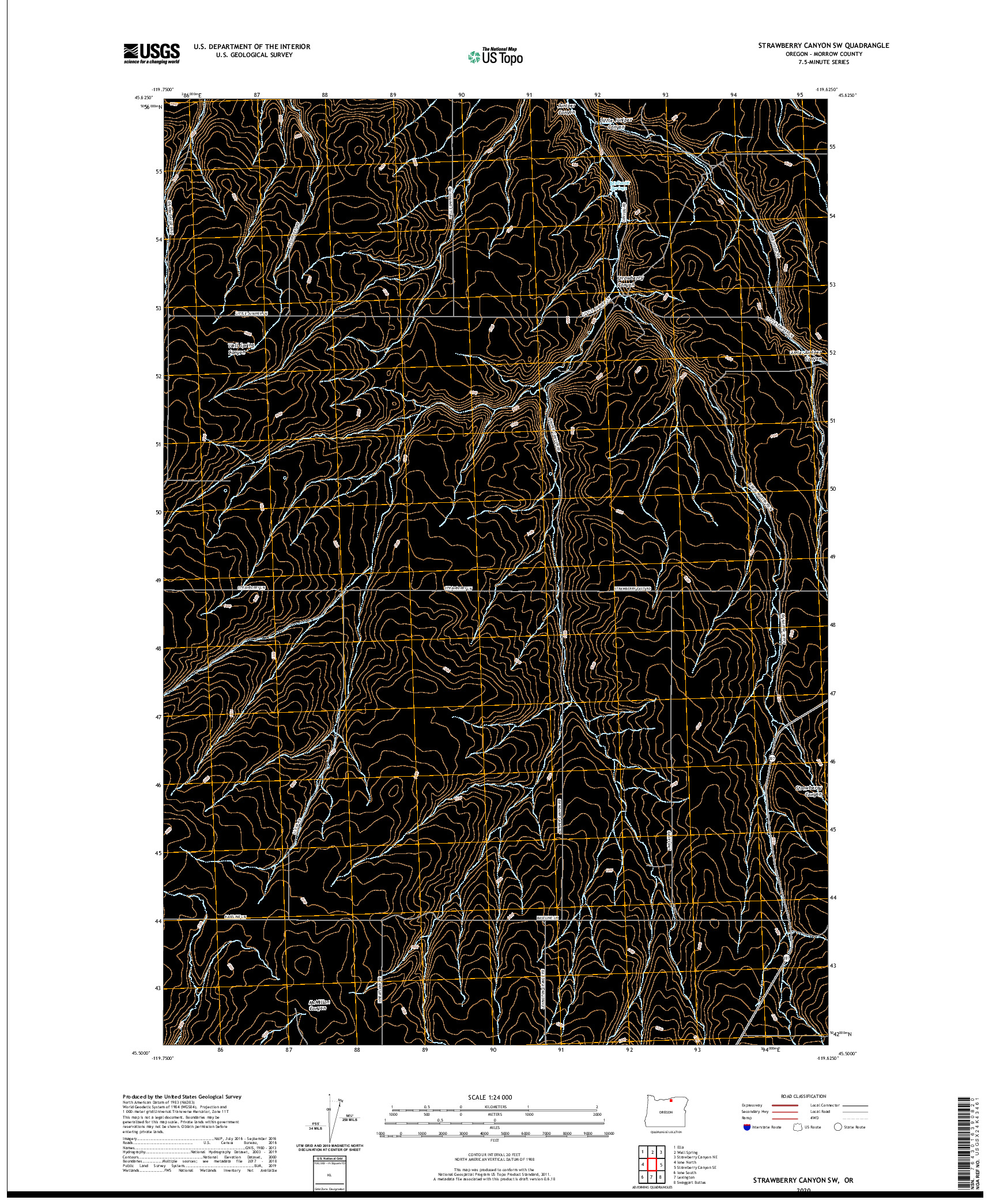 USGS US TOPO 7.5-MINUTE MAP FOR STRAWBERRY CANYON SW, OR 2020