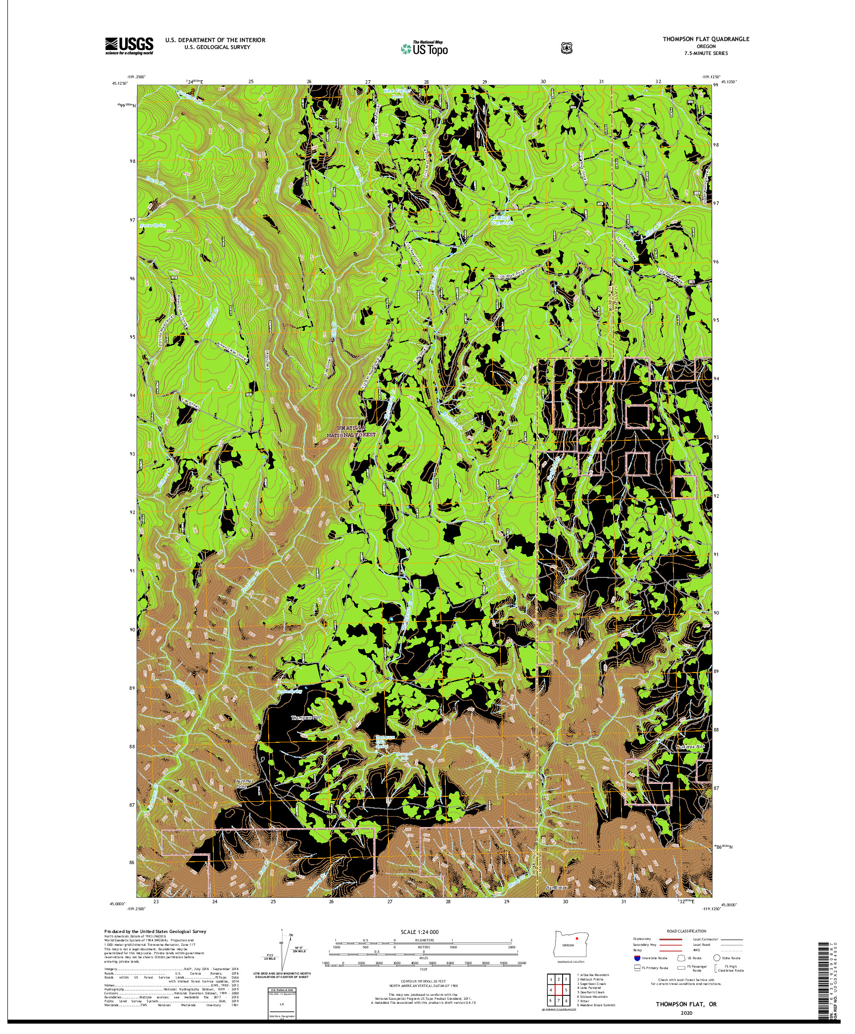 USGS US TOPO 7.5-MINUTE MAP FOR THOMPSON FLAT, OR 2020