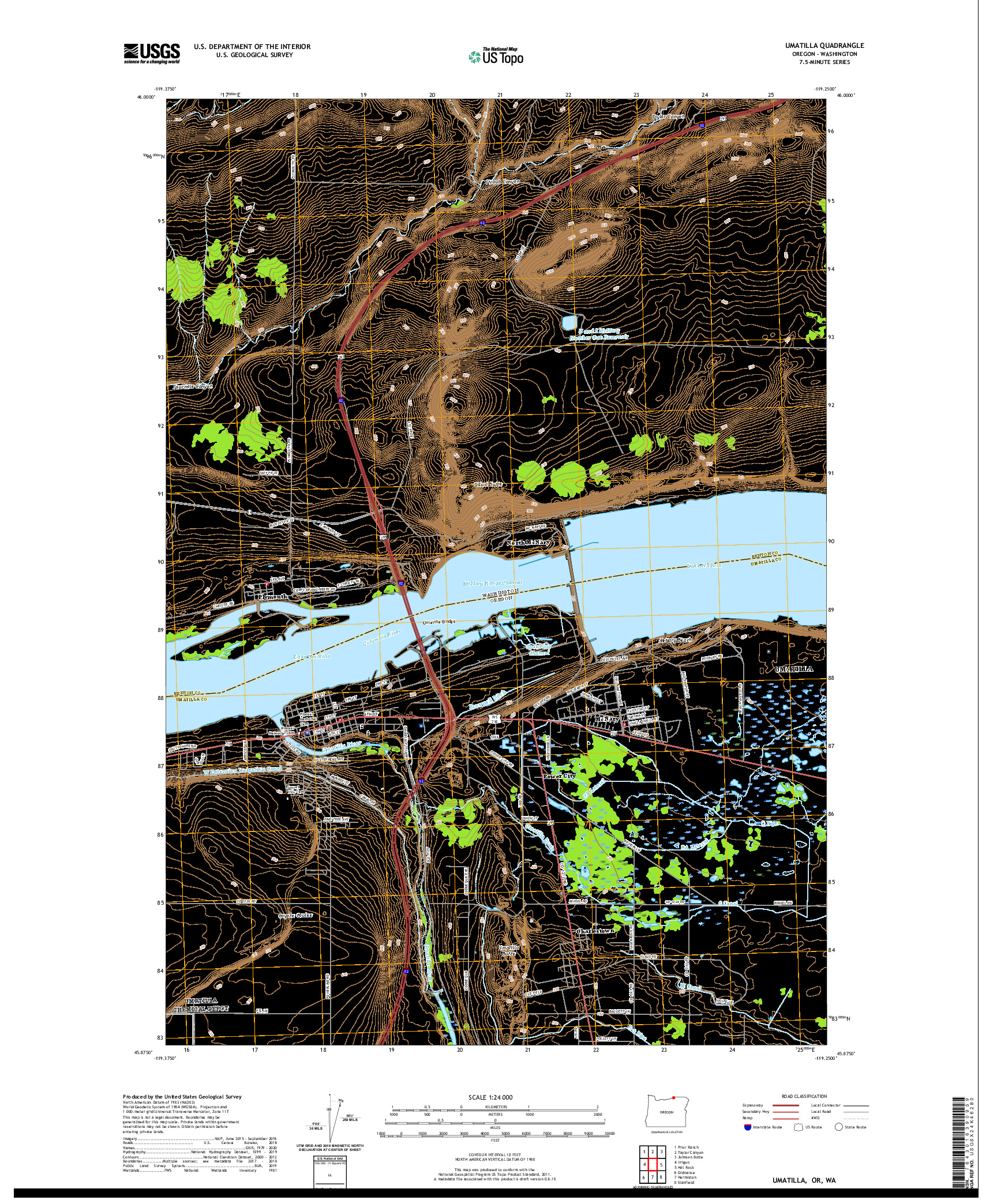 USGS US TOPO 7.5-MINUTE MAP FOR UMATILLA, OR,WA 2020