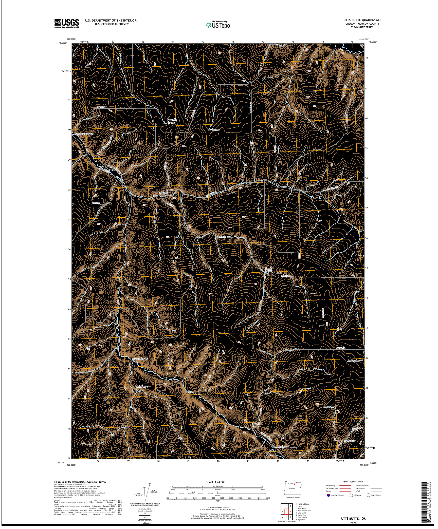 USGS US TOPO 7.5-MINUTE MAP FOR UTTS BUTTE, OR 2020