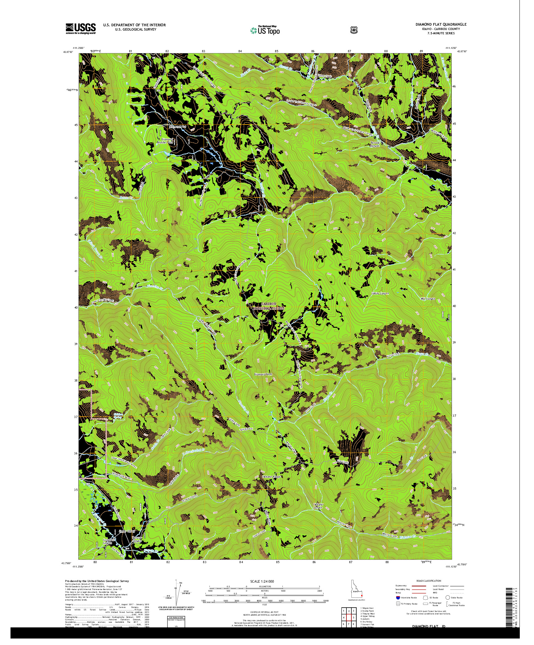 USGS US TOPO 7.5-MINUTE MAP FOR DIAMOND FLAT, ID 2020
