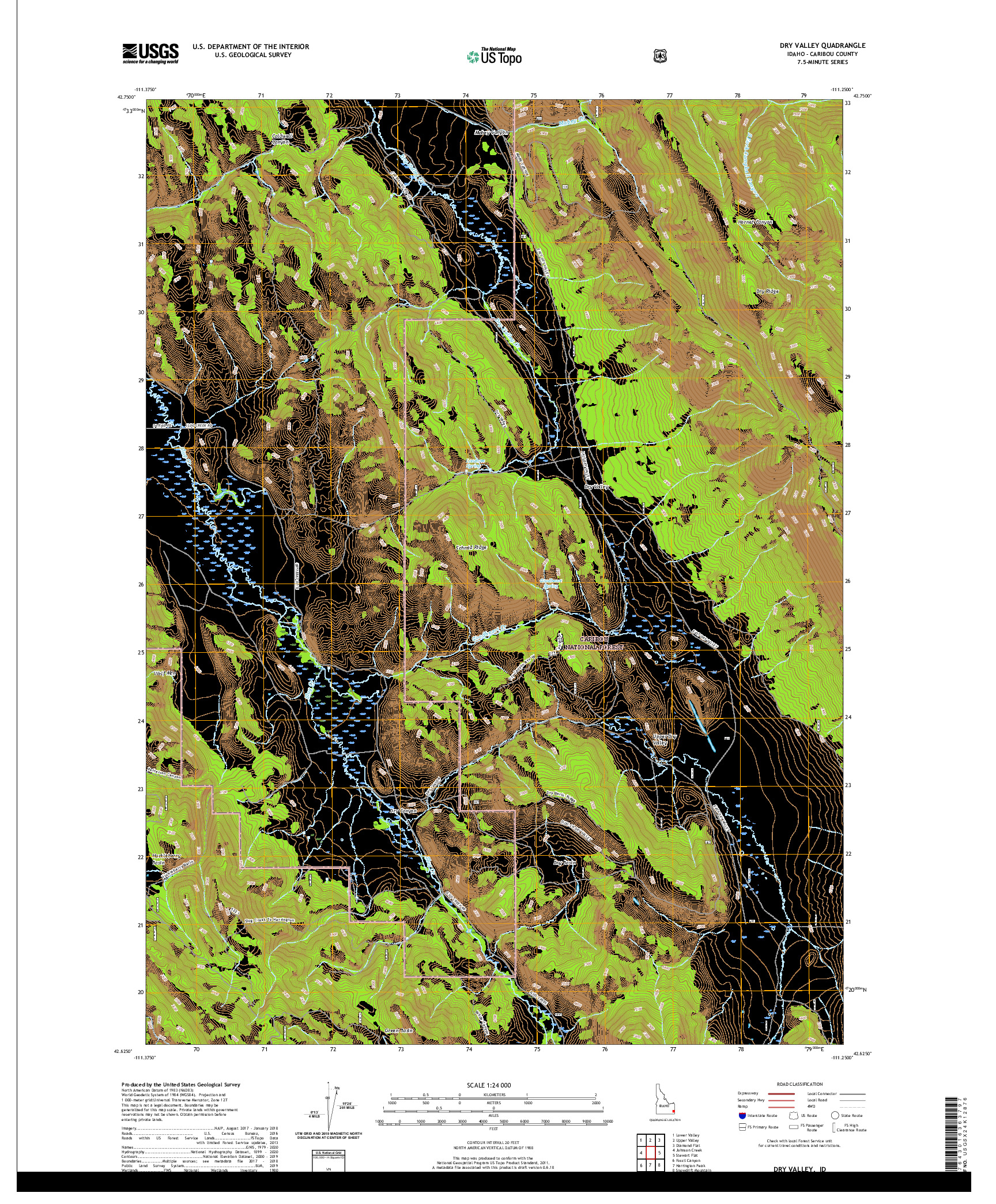 USGS US TOPO 7.5-MINUTE MAP FOR DRY VALLEY, ID 2020
