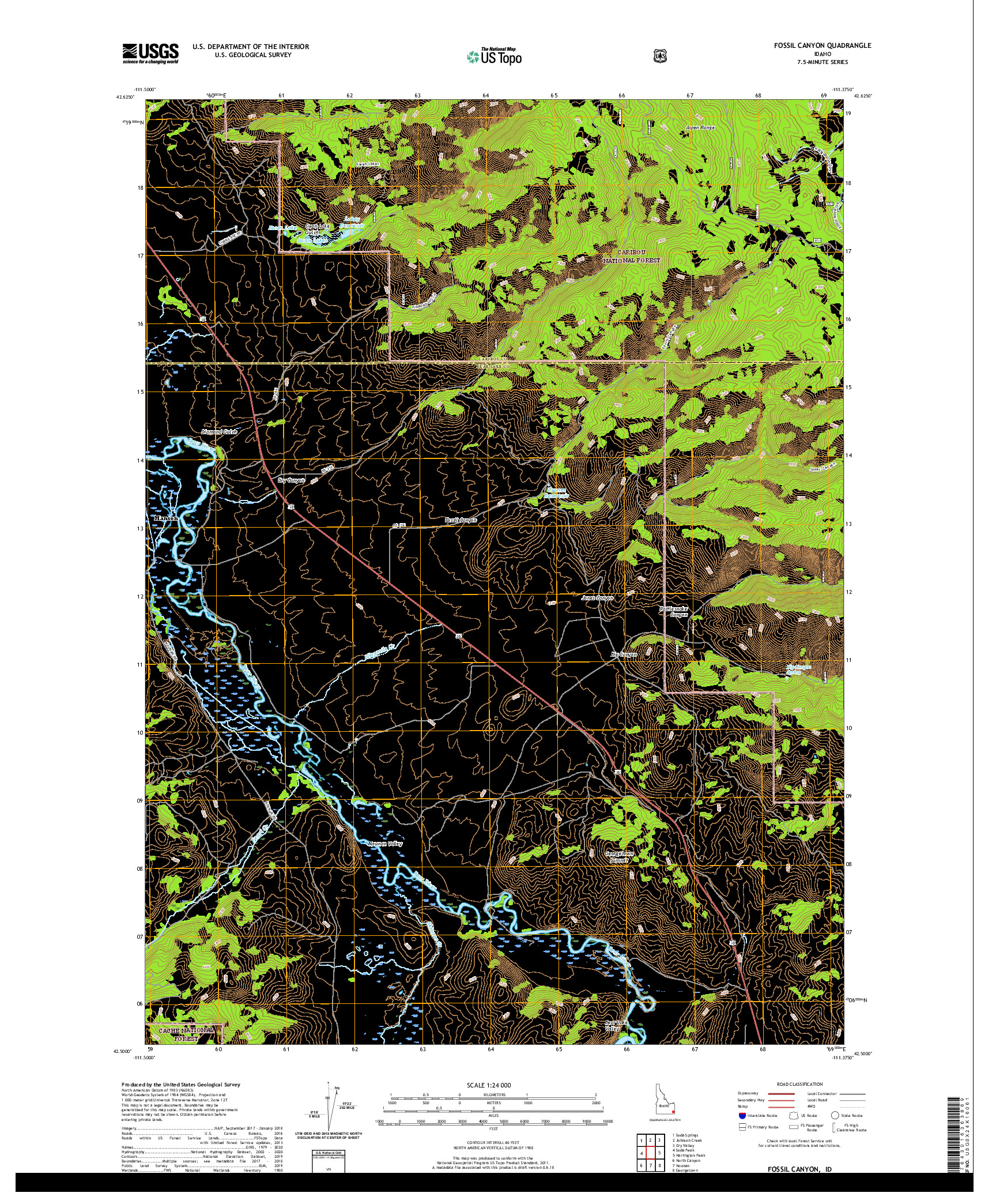 USGS US TOPO 7.5-MINUTE MAP FOR FOSSIL CANYON, ID 2020