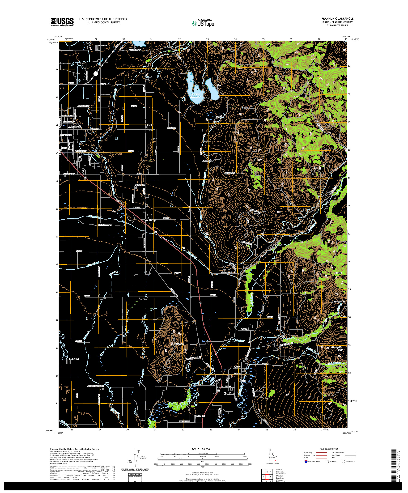 USGS US TOPO 7.5-MINUTE MAP FOR FRANKLIN, ID 2020