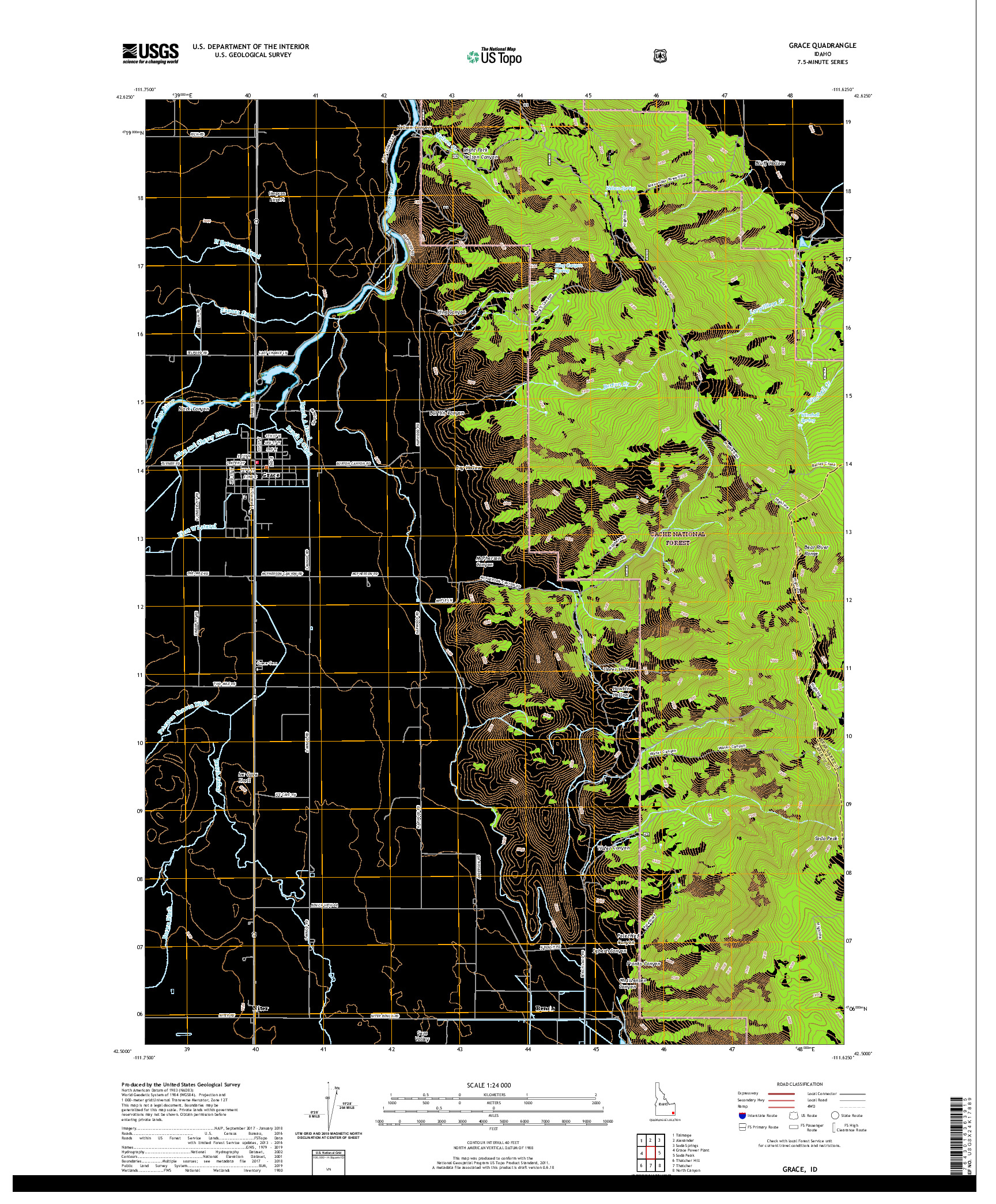 USGS US TOPO 7.5-MINUTE MAP FOR GRACE, ID 2020