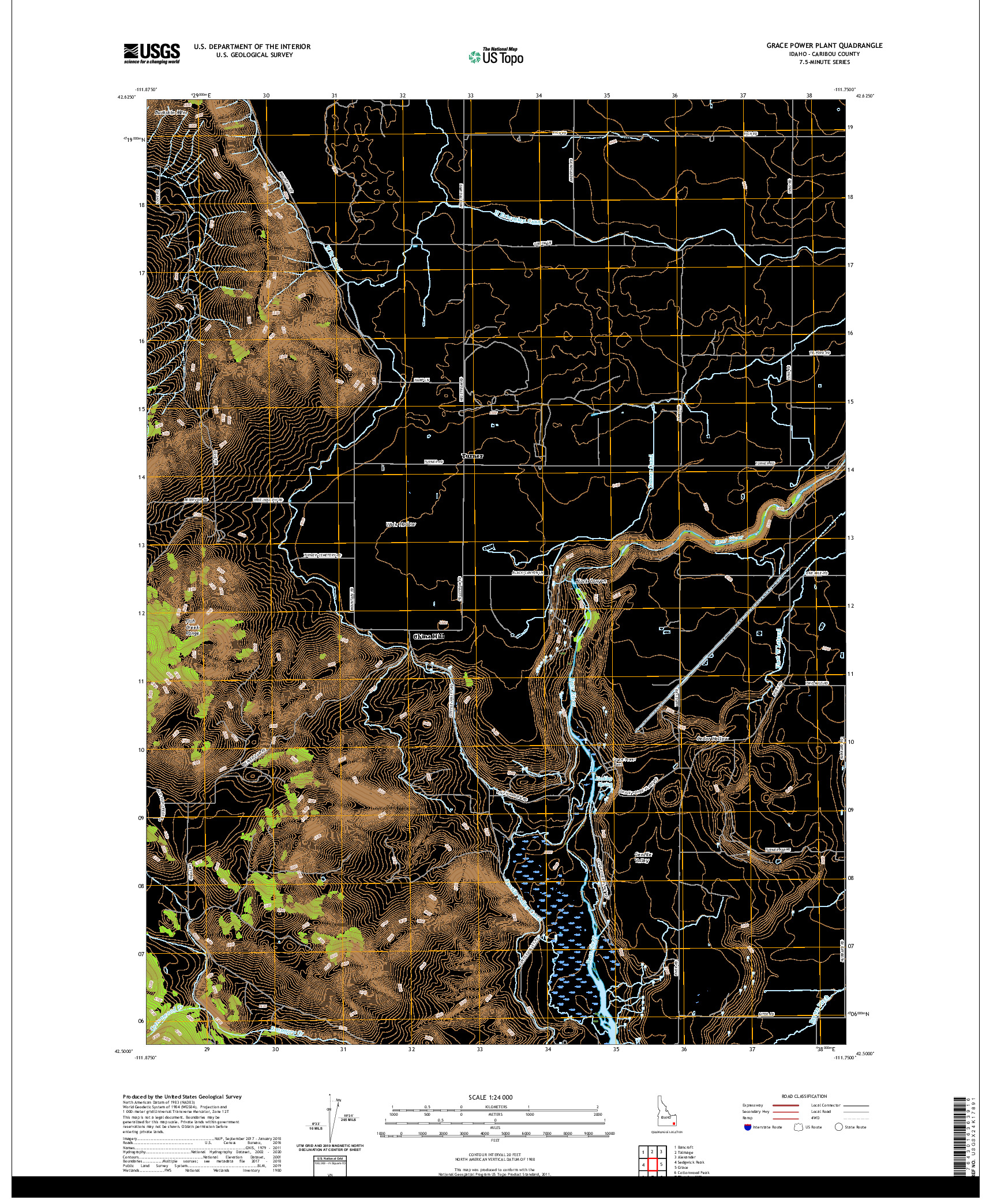 USGS US TOPO 7.5-MINUTE MAP FOR GRACE POWER PLANT, ID 2020