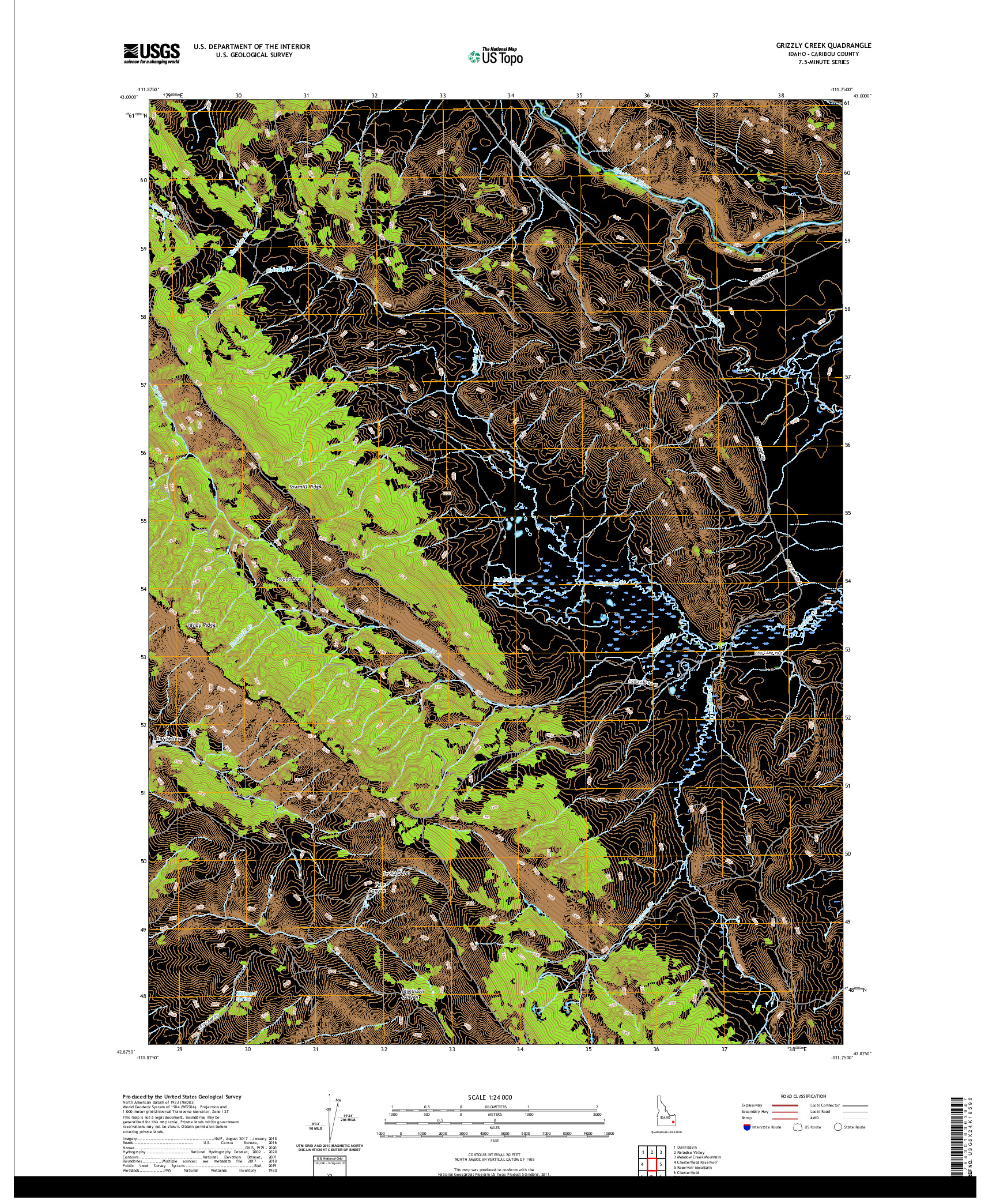USGS US TOPO 7.5-MINUTE MAP FOR GRIZZLY CREEK, ID 2020
