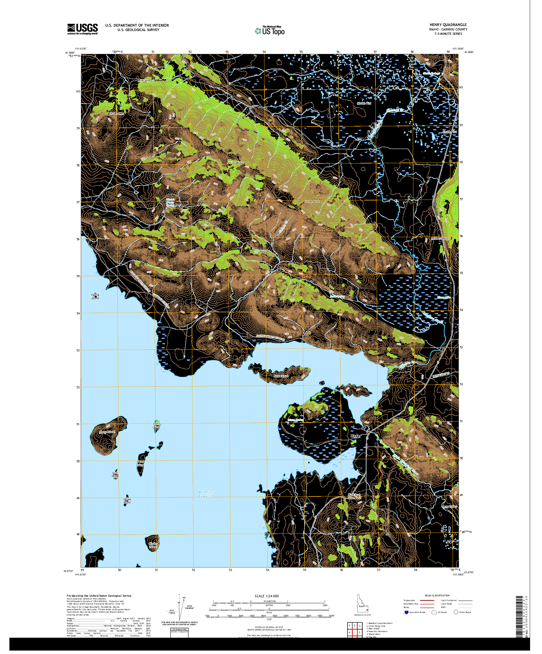 USGS US TOPO 7.5-MINUTE MAP FOR HENRY, ID 2020