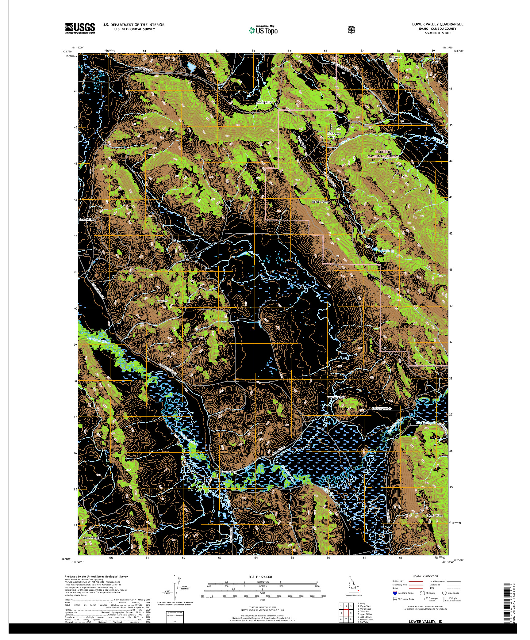 USGS US TOPO 7.5-MINUTE MAP FOR LOWER VALLEY, ID 2020