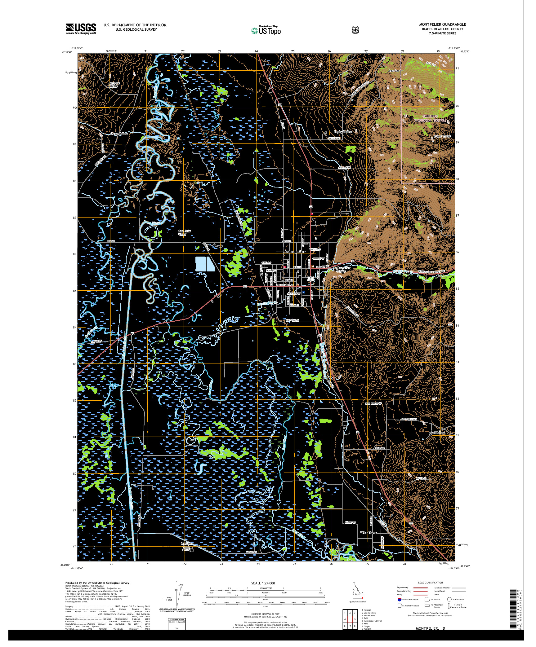 USGS US TOPO 7.5-MINUTE MAP FOR MONTPELIER, ID 2020