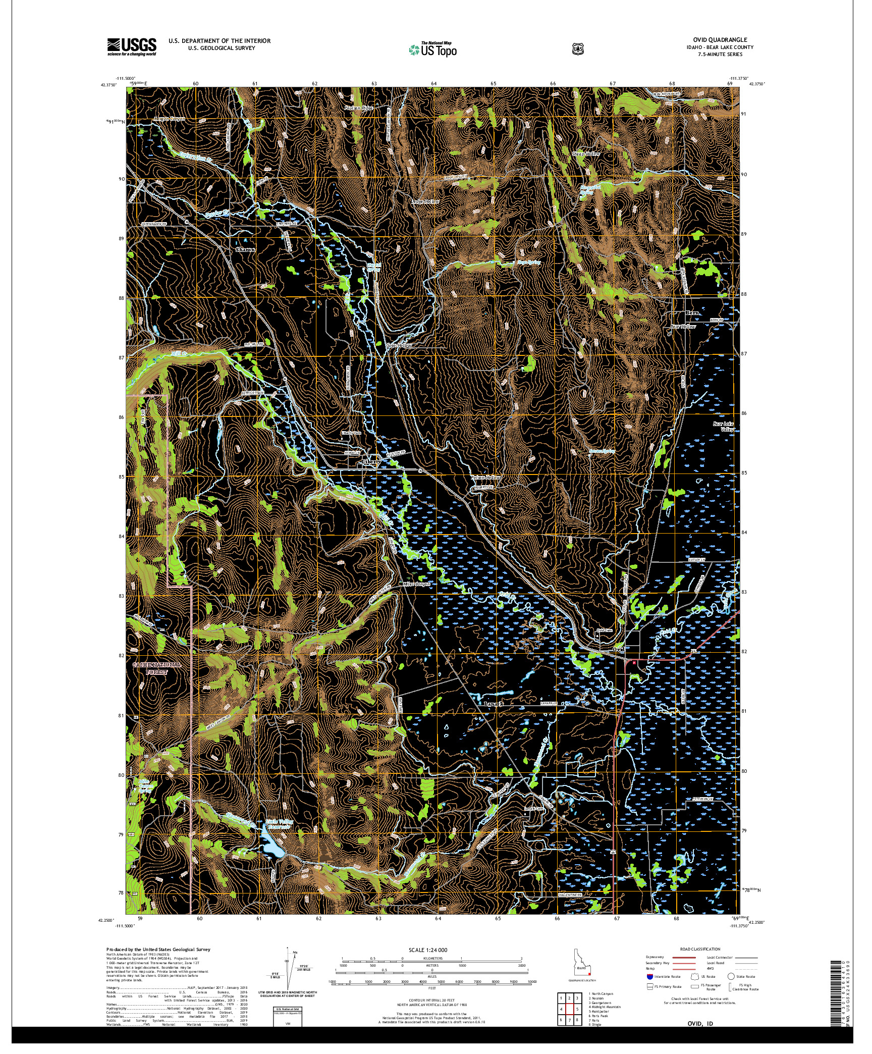 USGS US TOPO 7.5-MINUTE MAP FOR OVID, ID 2020