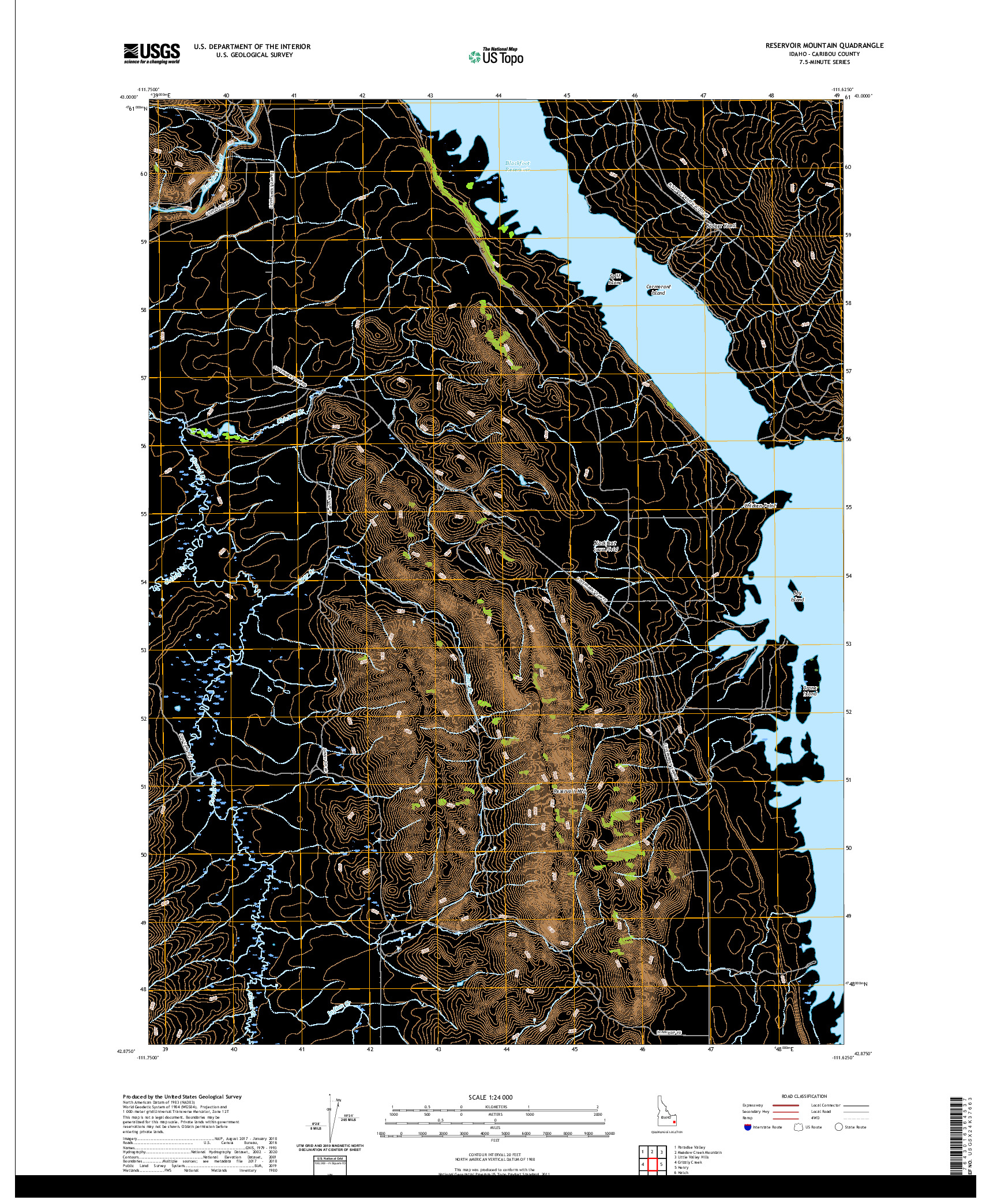 USGS US TOPO 7.5-MINUTE MAP FOR RESERVOIR MOUNTAIN, ID 2020