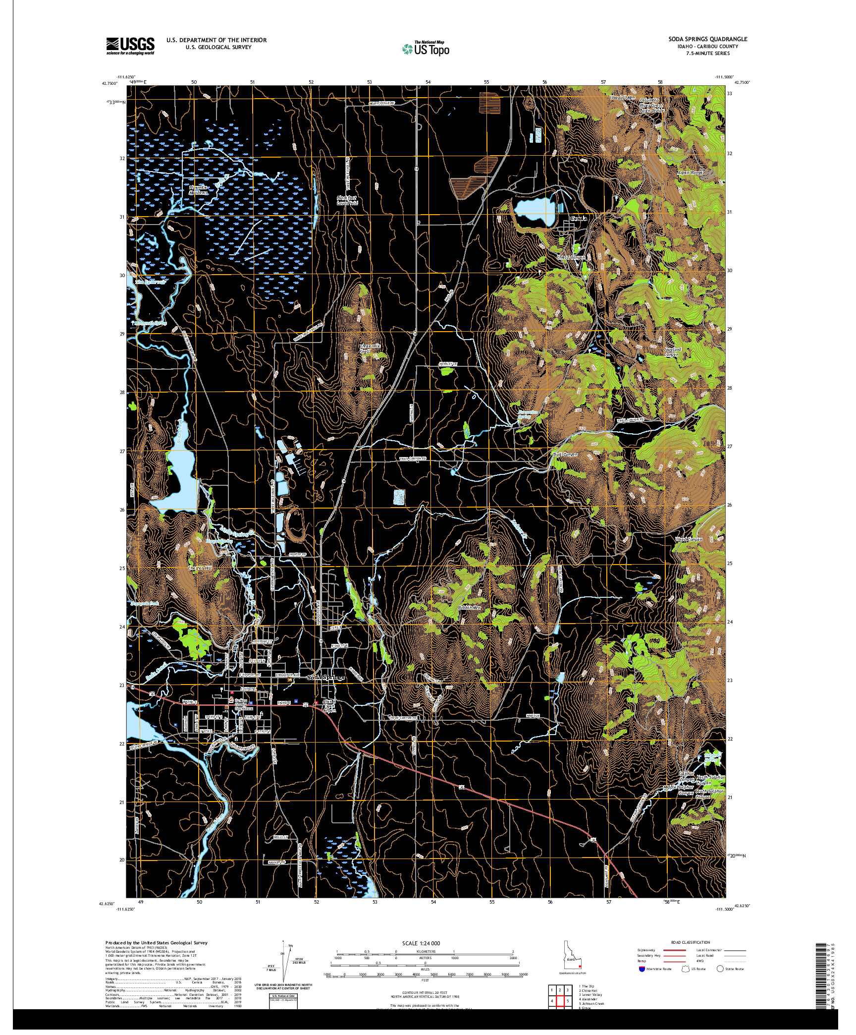 USGS US TOPO 7.5-MINUTE MAP FOR SODA SPRINGS, ID 2020