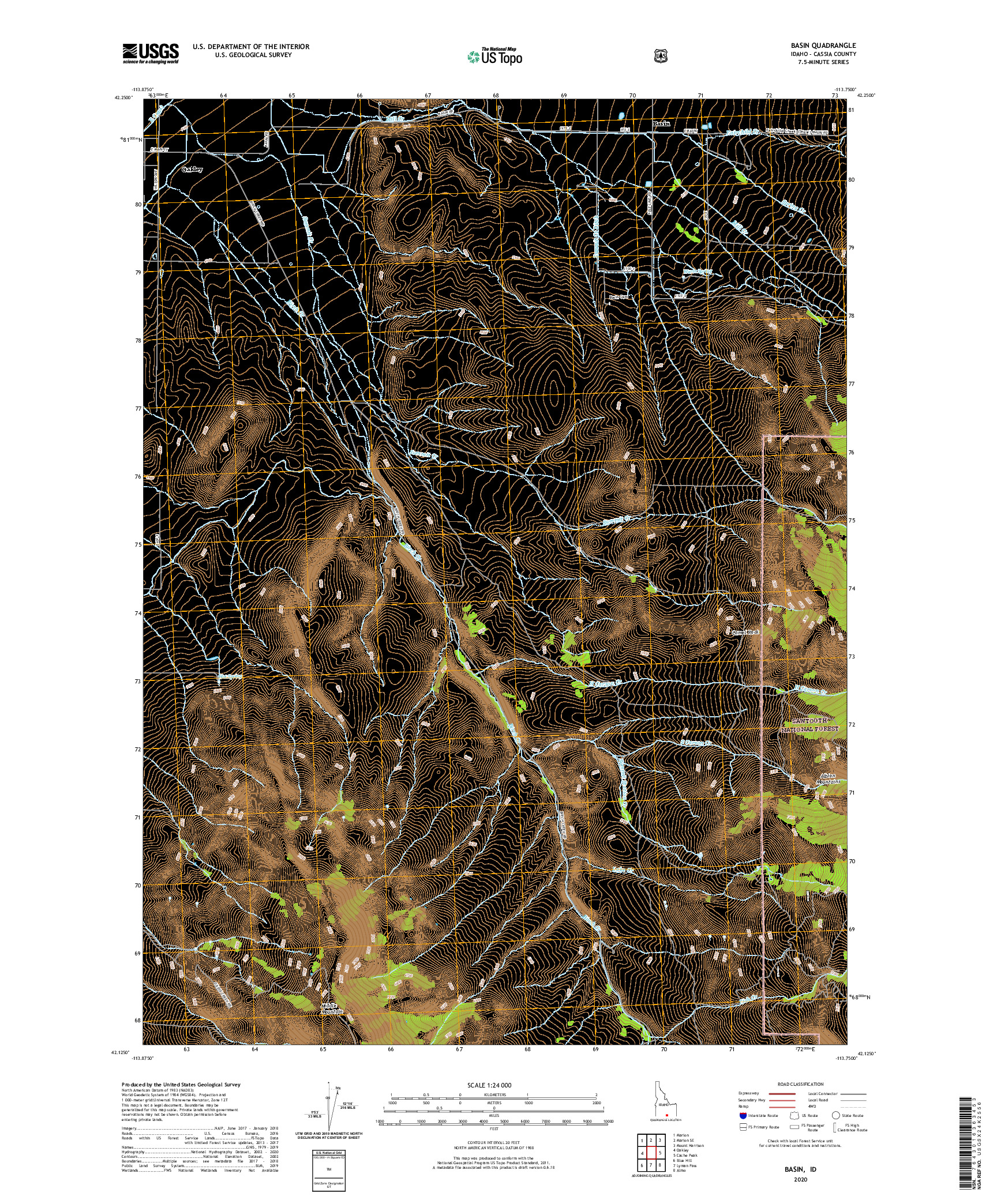 USGS US TOPO 7.5-MINUTE MAP FOR BASIN, ID 2020