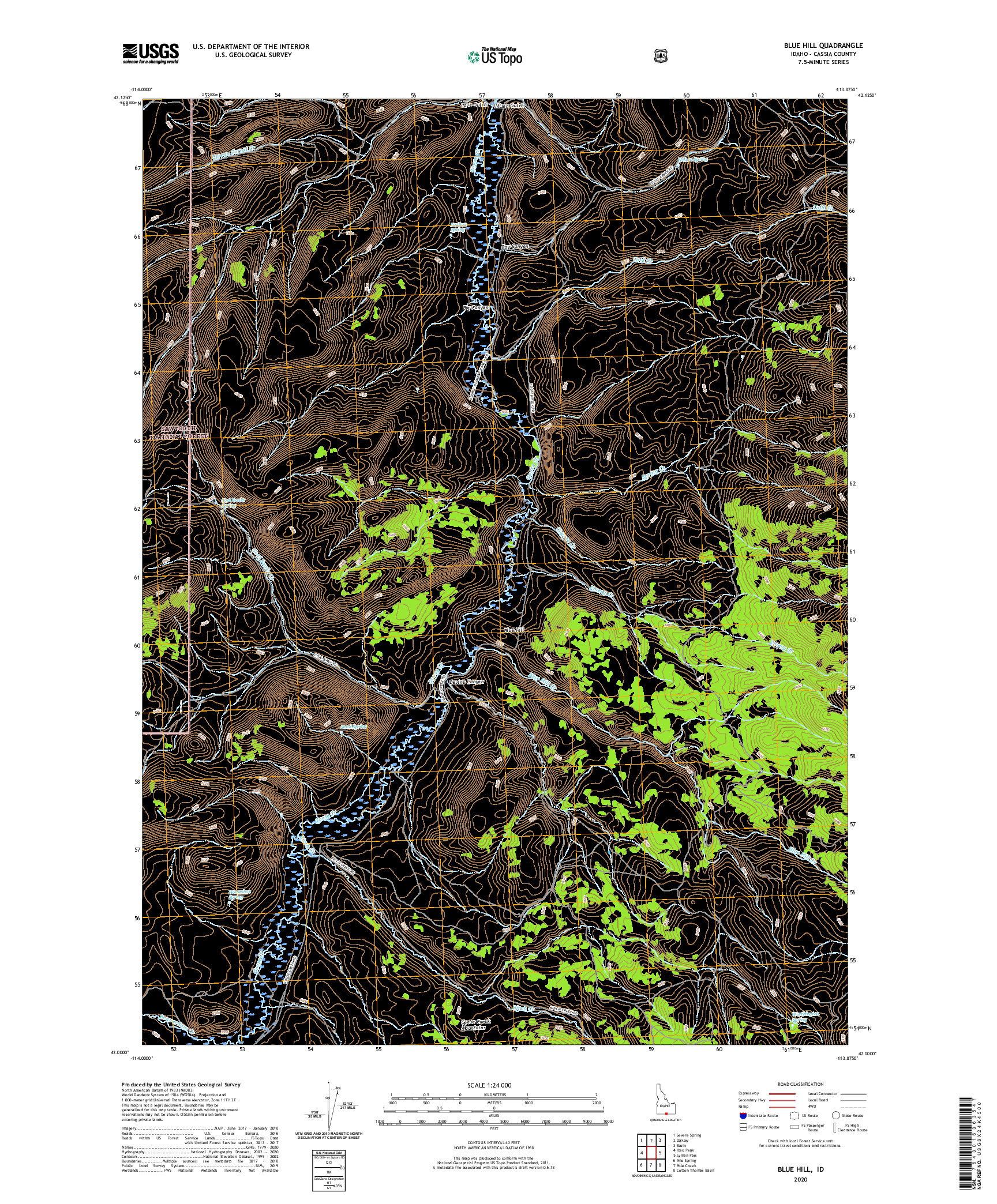 USGS US TOPO 7.5-MINUTE MAP FOR BLUE HILL, ID 2020