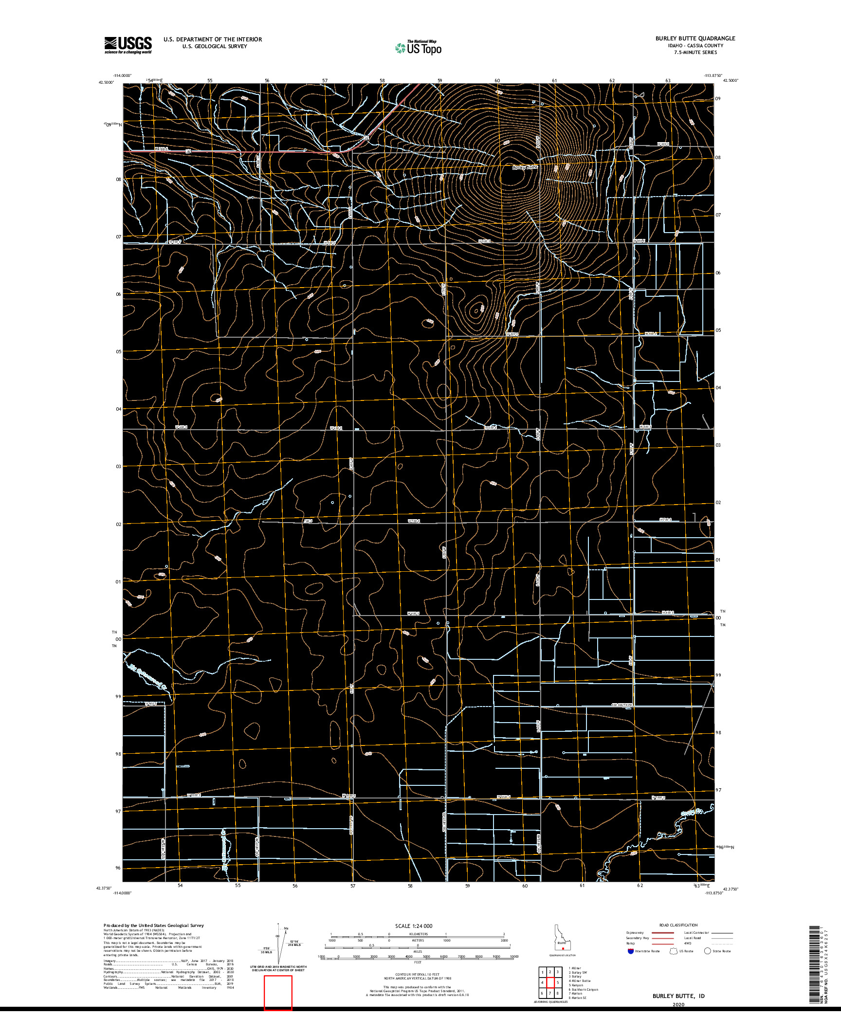 USGS US TOPO 7.5-MINUTE MAP FOR BURLEY BUTTE, ID 2020