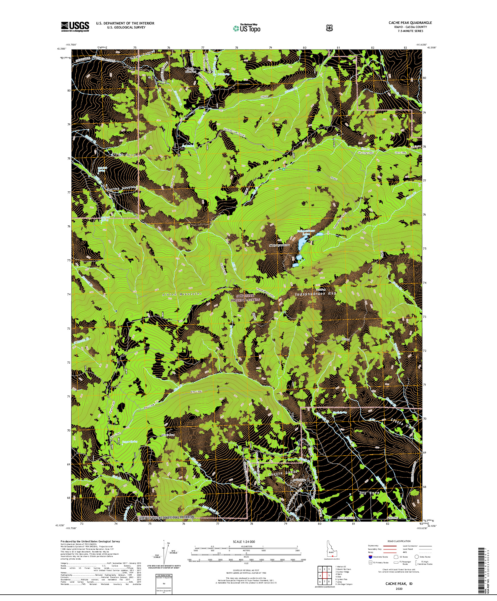 USGS US TOPO 7.5-MINUTE MAP FOR CACHE PEAK, ID 2020