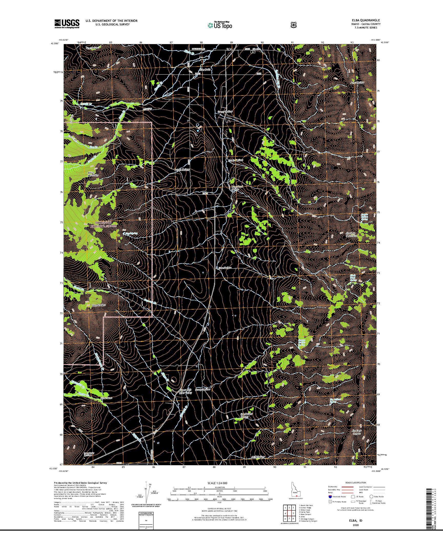 USGS US TOPO 7.5-MINUTE MAP FOR ELBA, ID 2020
