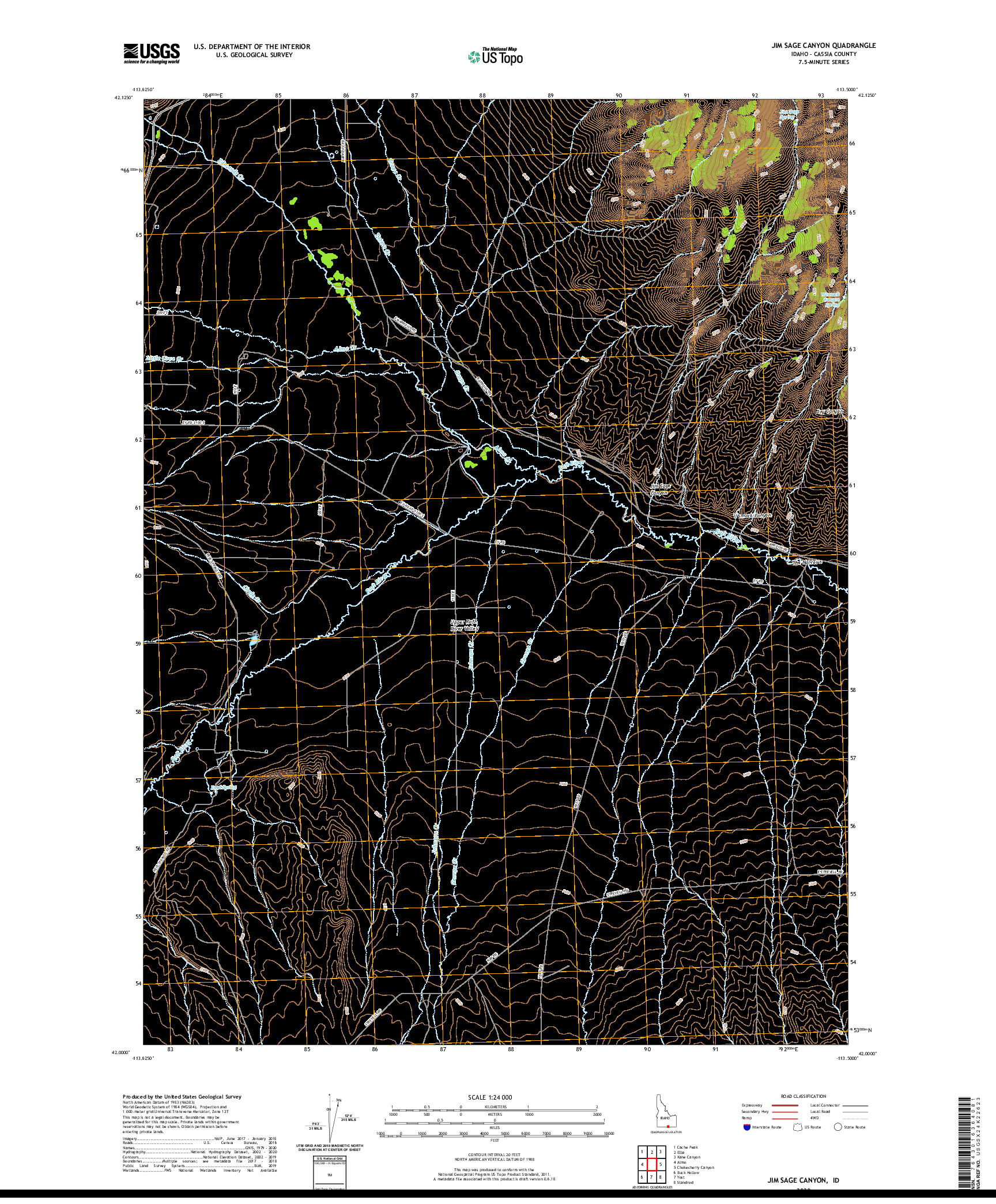 USGS US TOPO 7.5-MINUTE MAP FOR JIM SAGE CANYON, ID 2020