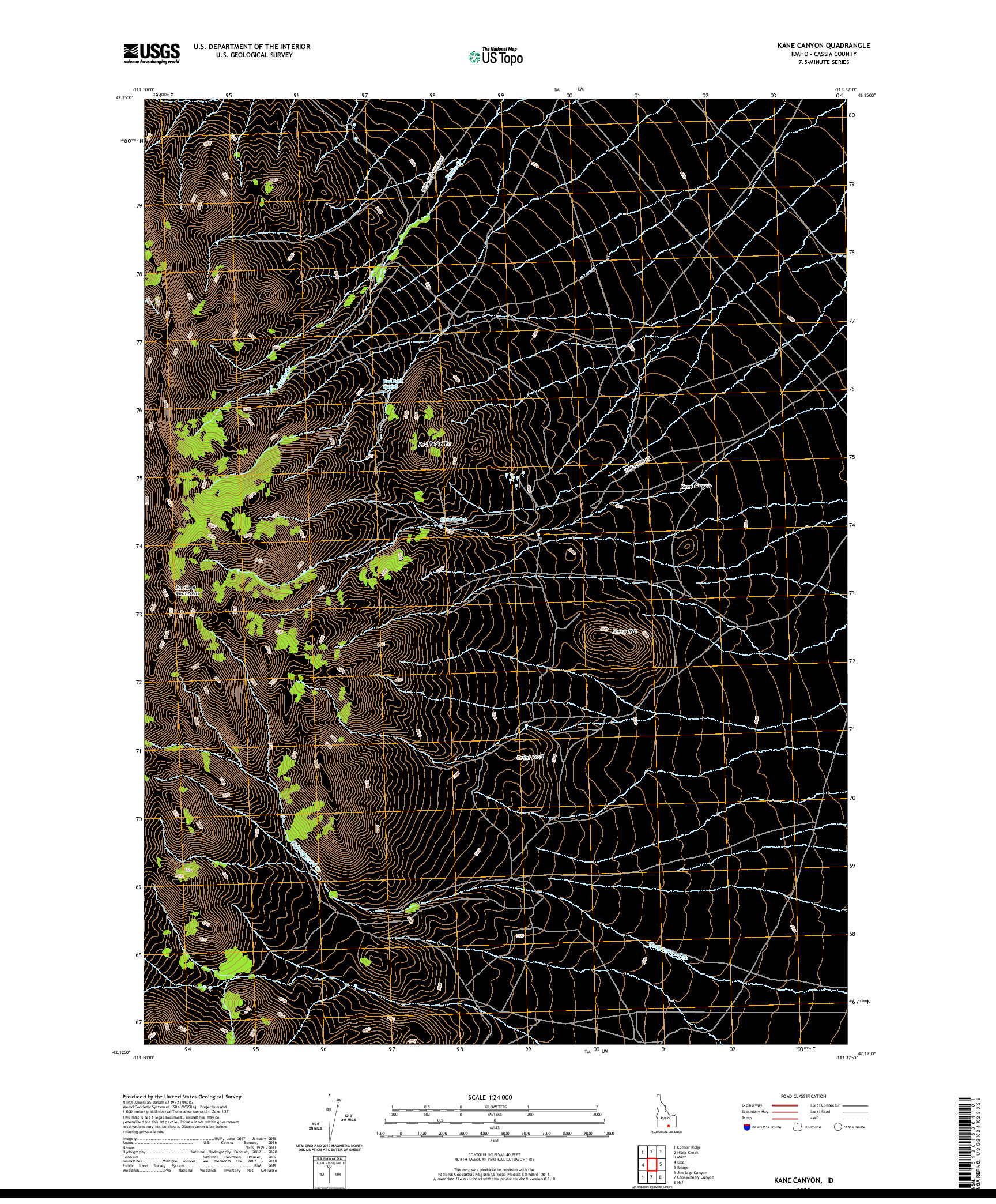 USGS US TOPO 7.5-MINUTE MAP FOR KANE CANYON, ID 2020