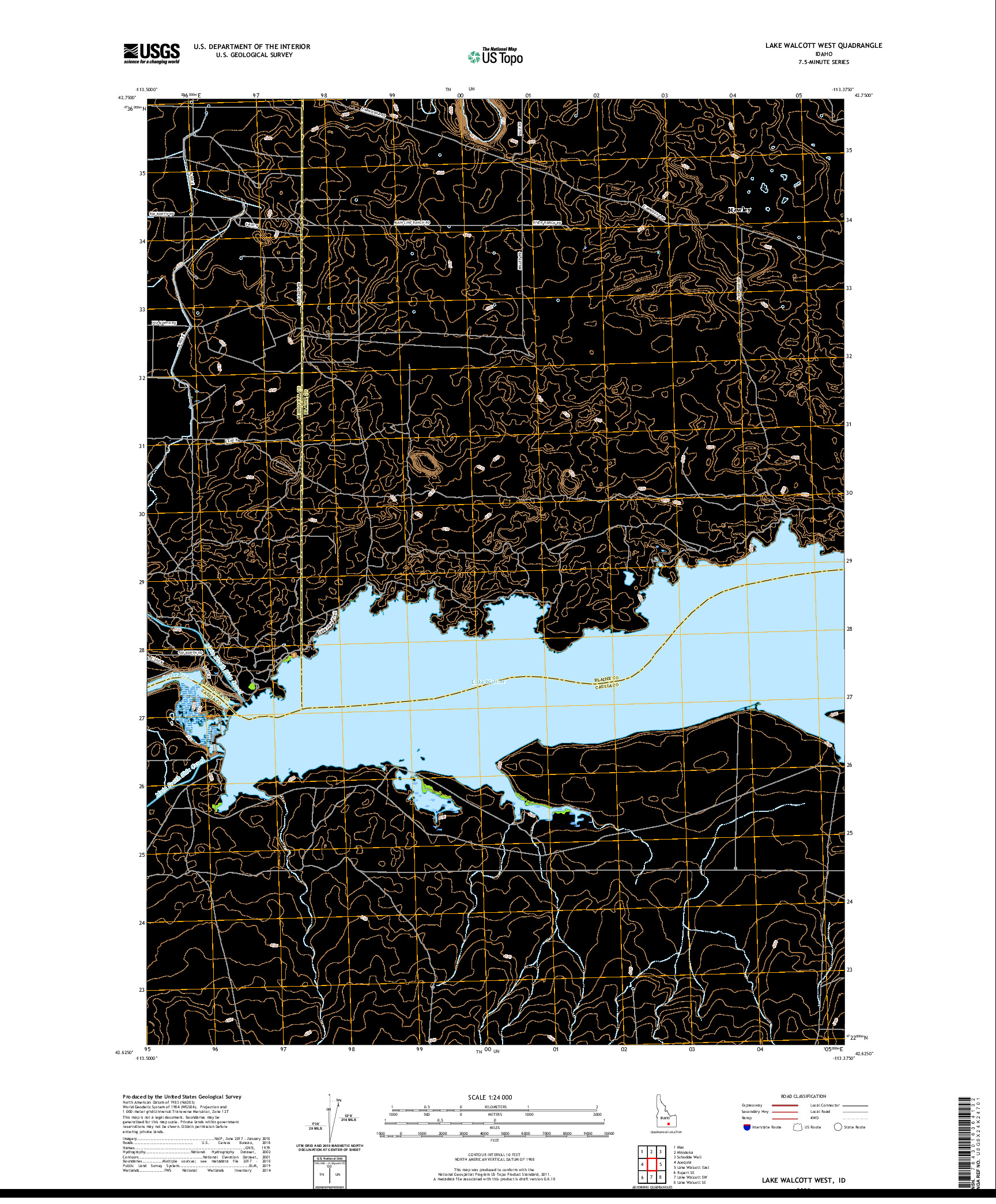 USGS US TOPO 7.5-MINUTE MAP FOR LAKE WALCOTT WEST, ID 2020