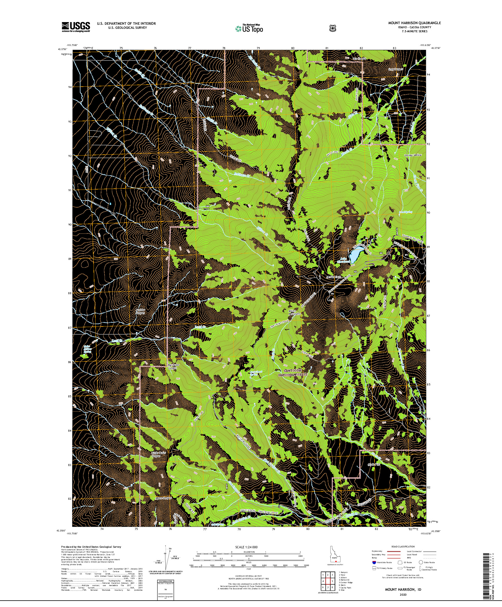 USGS US TOPO 7.5-MINUTE MAP FOR MOUNT HARRISON, ID 2020