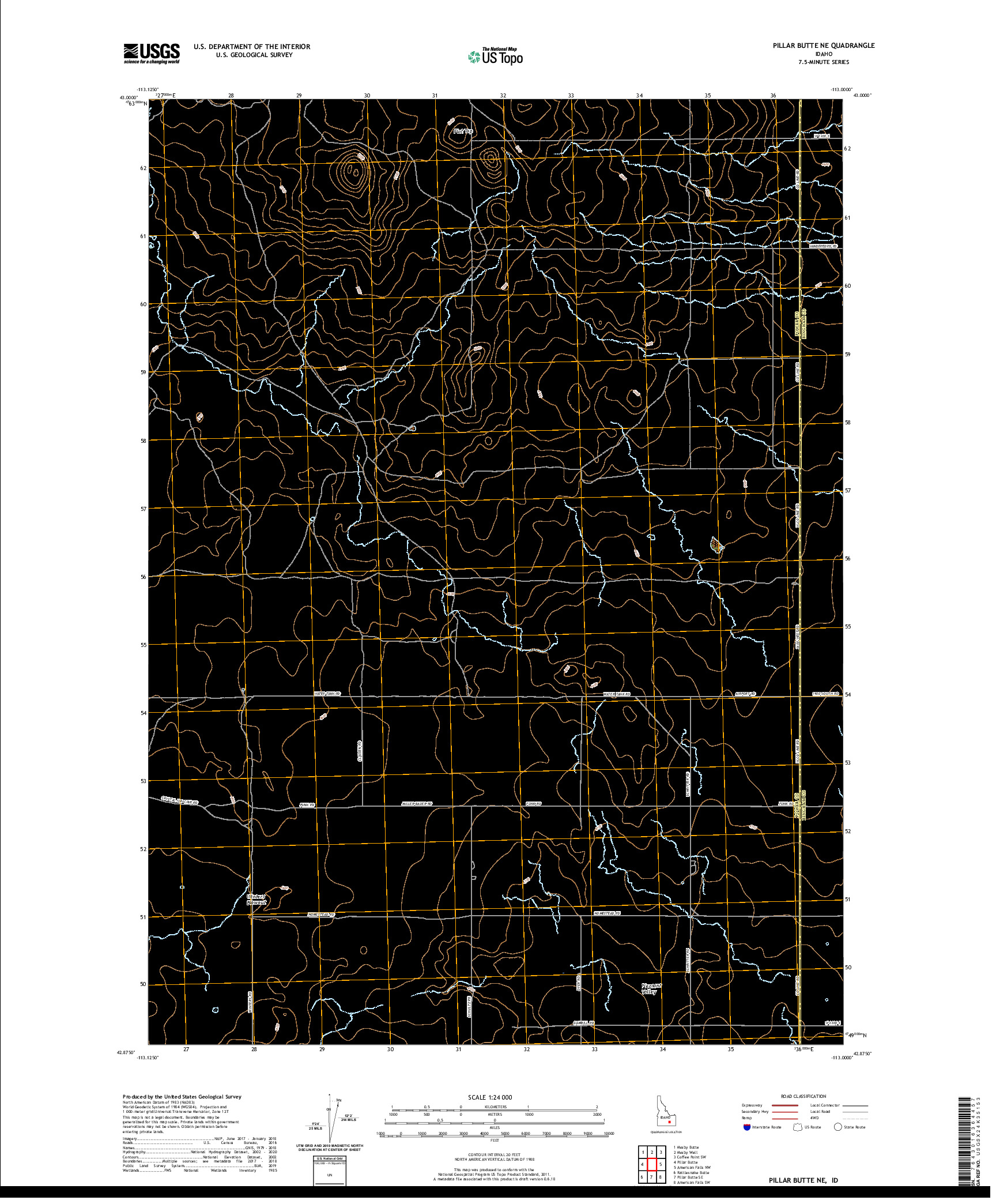USGS US TOPO 7.5-MINUTE MAP FOR PILLAR BUTTE NE, ID 2020