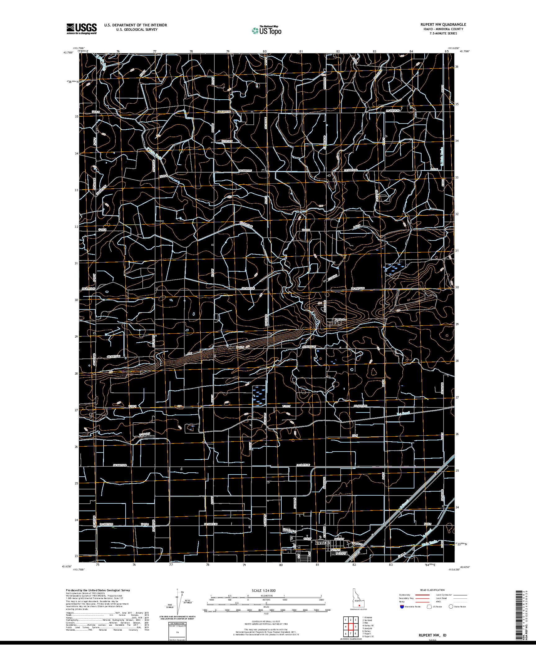 USGS US TOPO 7.5-MINUTE MAP FOR RUPERT NW, ID 2020