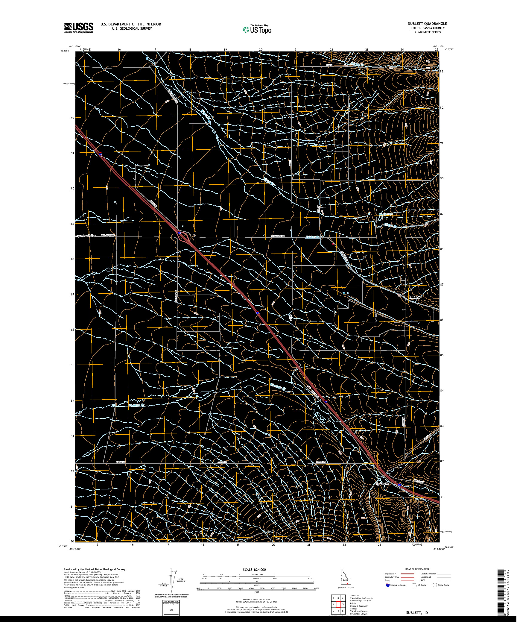 USGS US TOPO 7.5-MINUTE MAP FOR SUBLETT, ID 2020