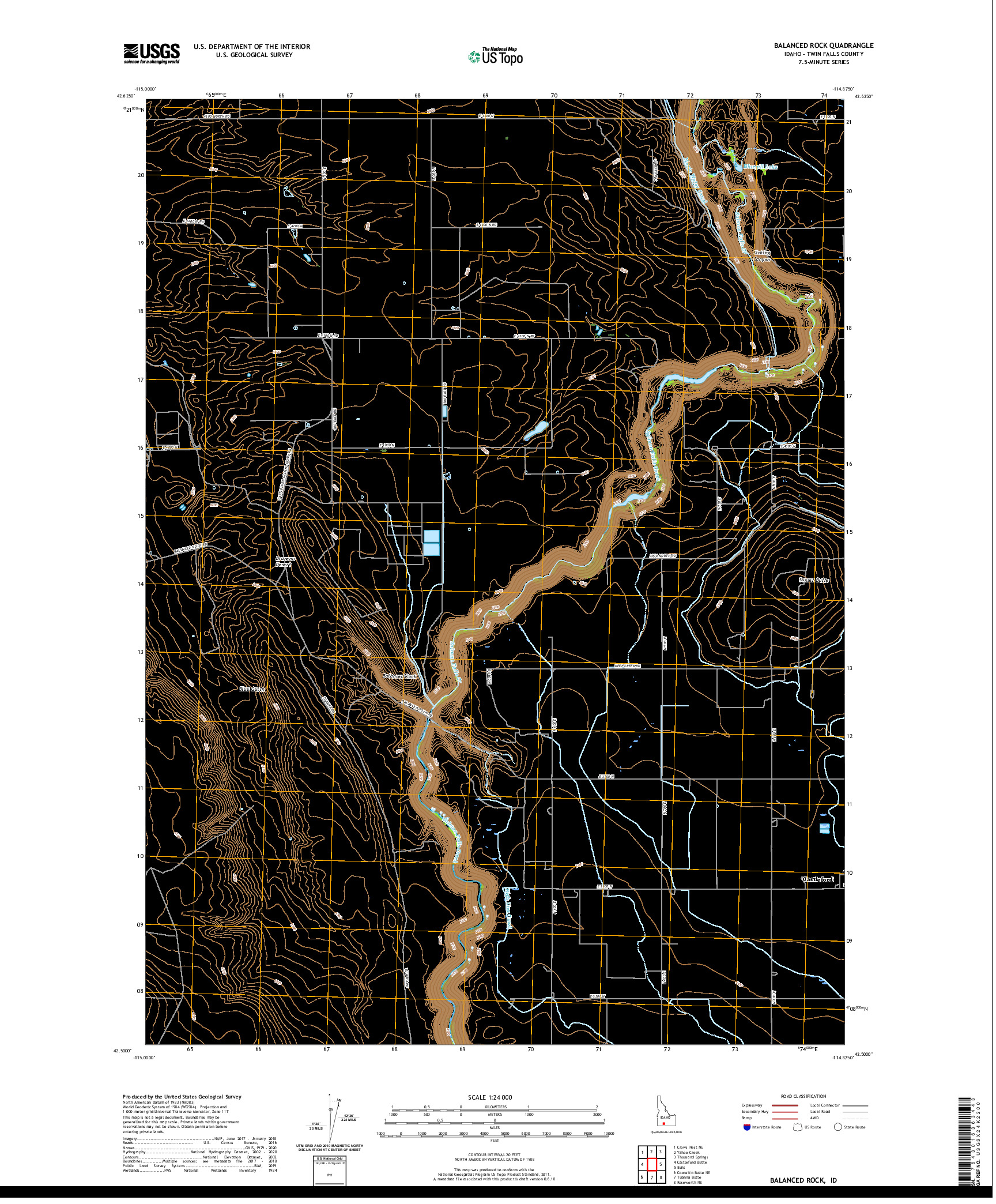 USGS US TOPO 7.5-MINUTE MAP FOR BALANCED ROCK, ID 2020