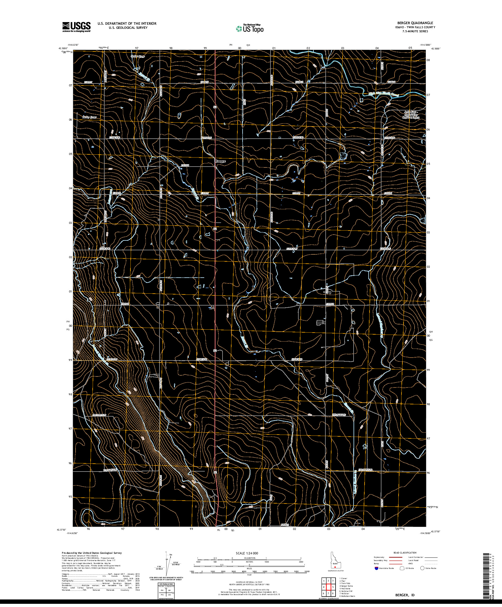 USGS US TOPO 7.5-MINUTE MAP FOR BERGER, ID 2020