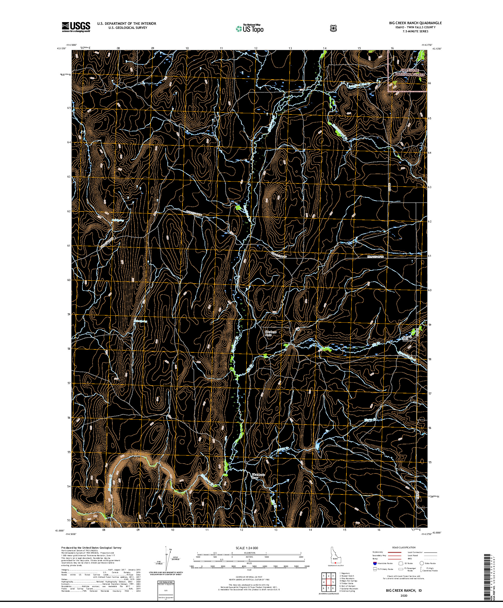 USGS US TOPO 7.5-MINUTE MAP FOR BIG CREEK RANCH, ID 2020