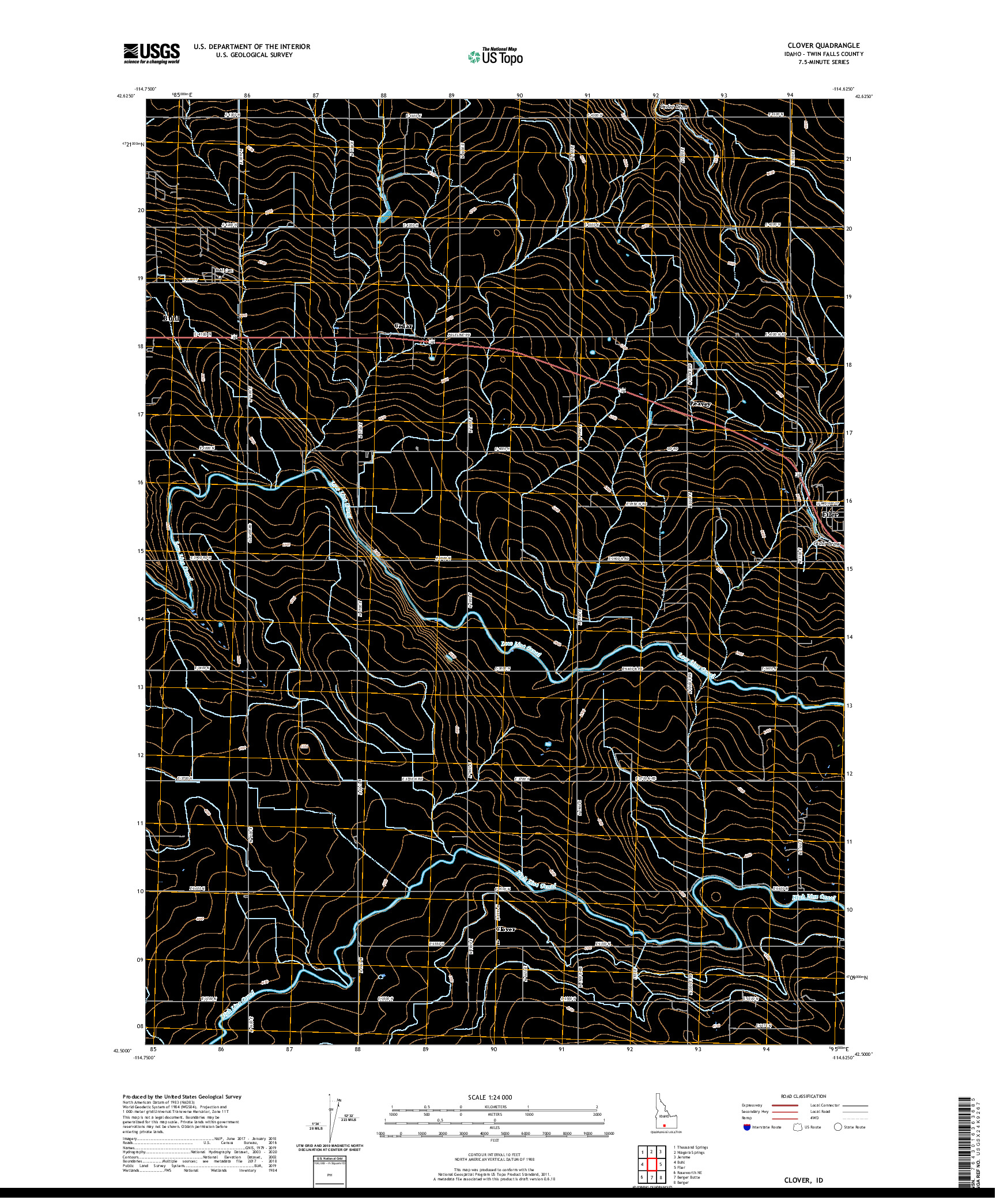 USGS US TOPO 7.5-MINUTE MAP FOR CLOVER, ID 2020