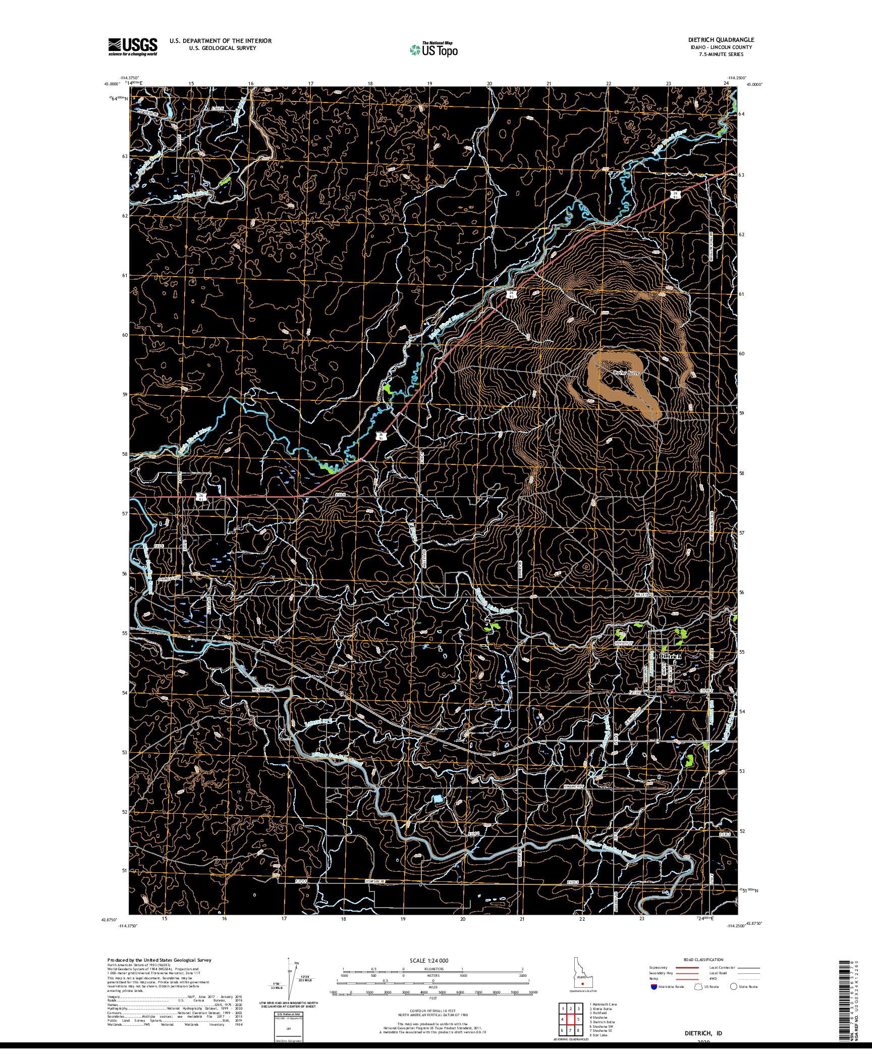 USGS US TOPO 7.5-MINUTE MAP FOR DIETRICH, ID 2020